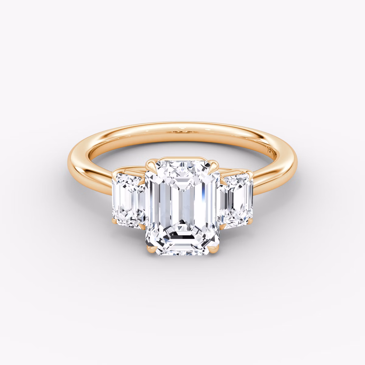The Trellis Three Stone | Emerald | 14k | Rose Gold | bandAccent: Plain | diamondOrientation: vertical | caratWeight: other