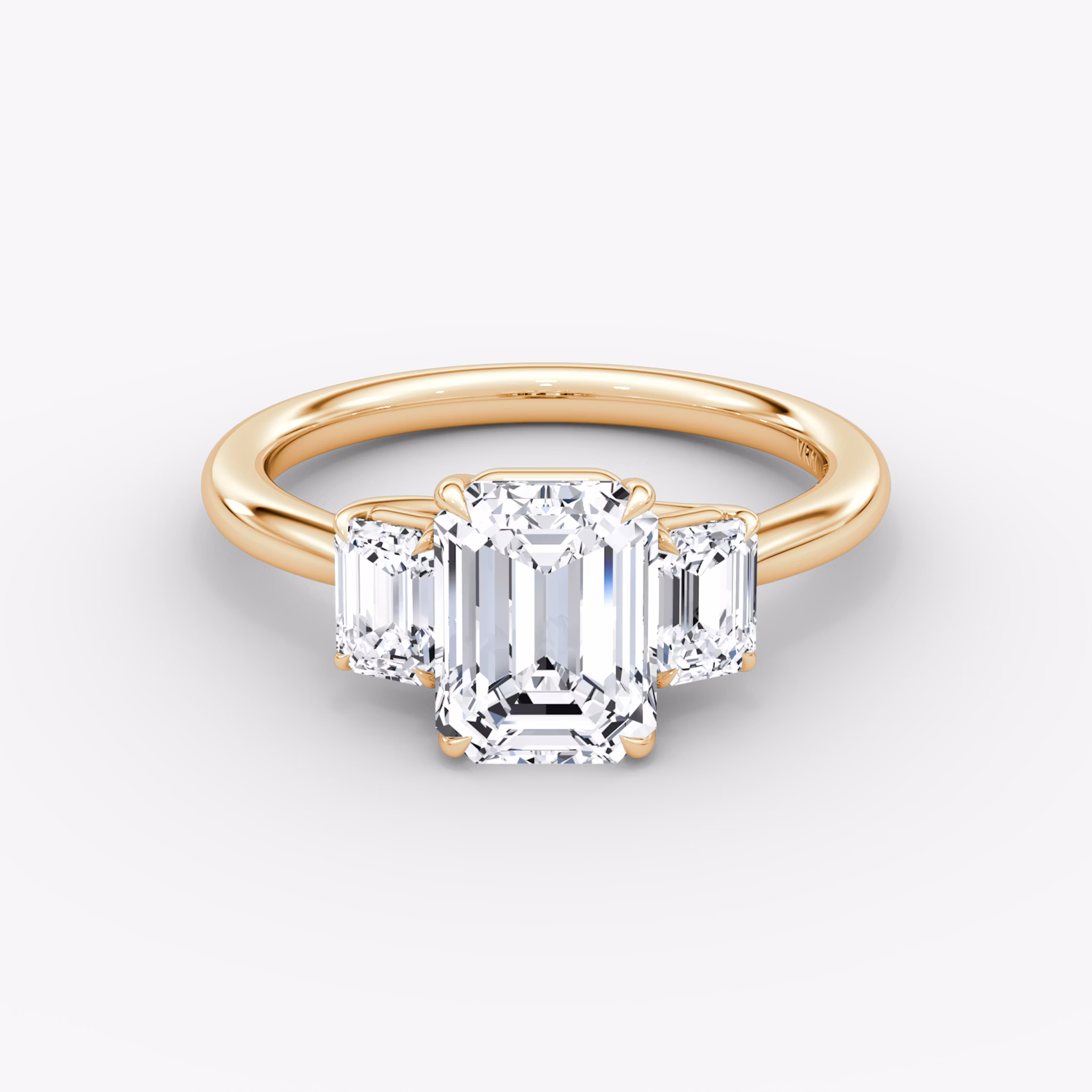 The Trellis Three Stone | Emerald | 14k | Rose Gold | bandAccent: Plain | diamondOrientation: vertical | caratWeight: other