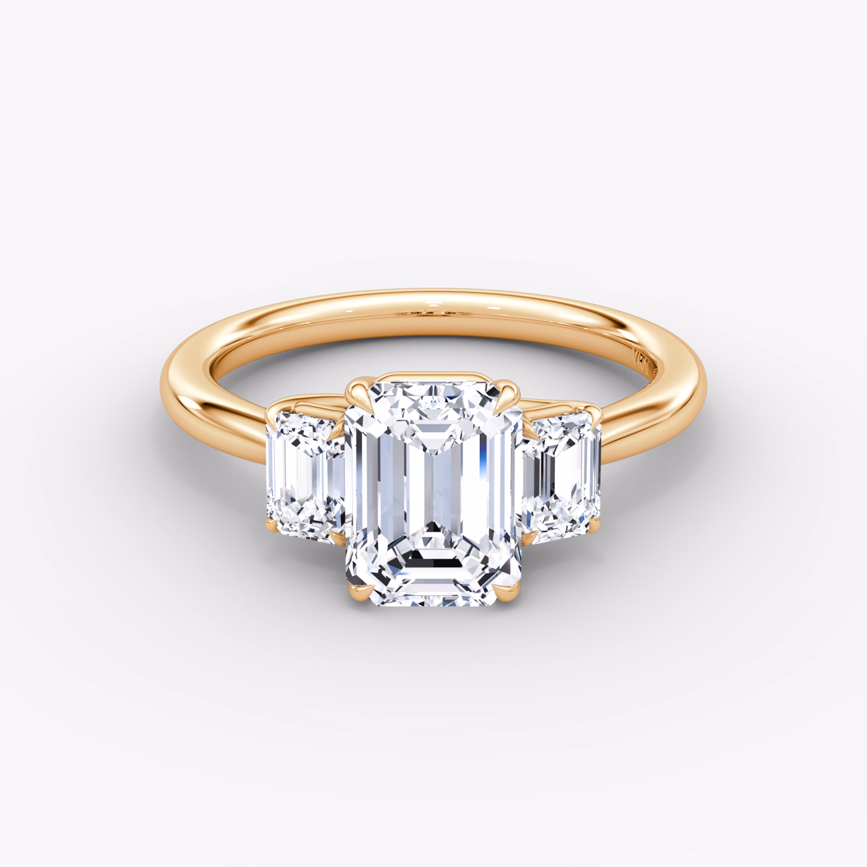 Trellis Three Stone Emerald Rose Gold Ring