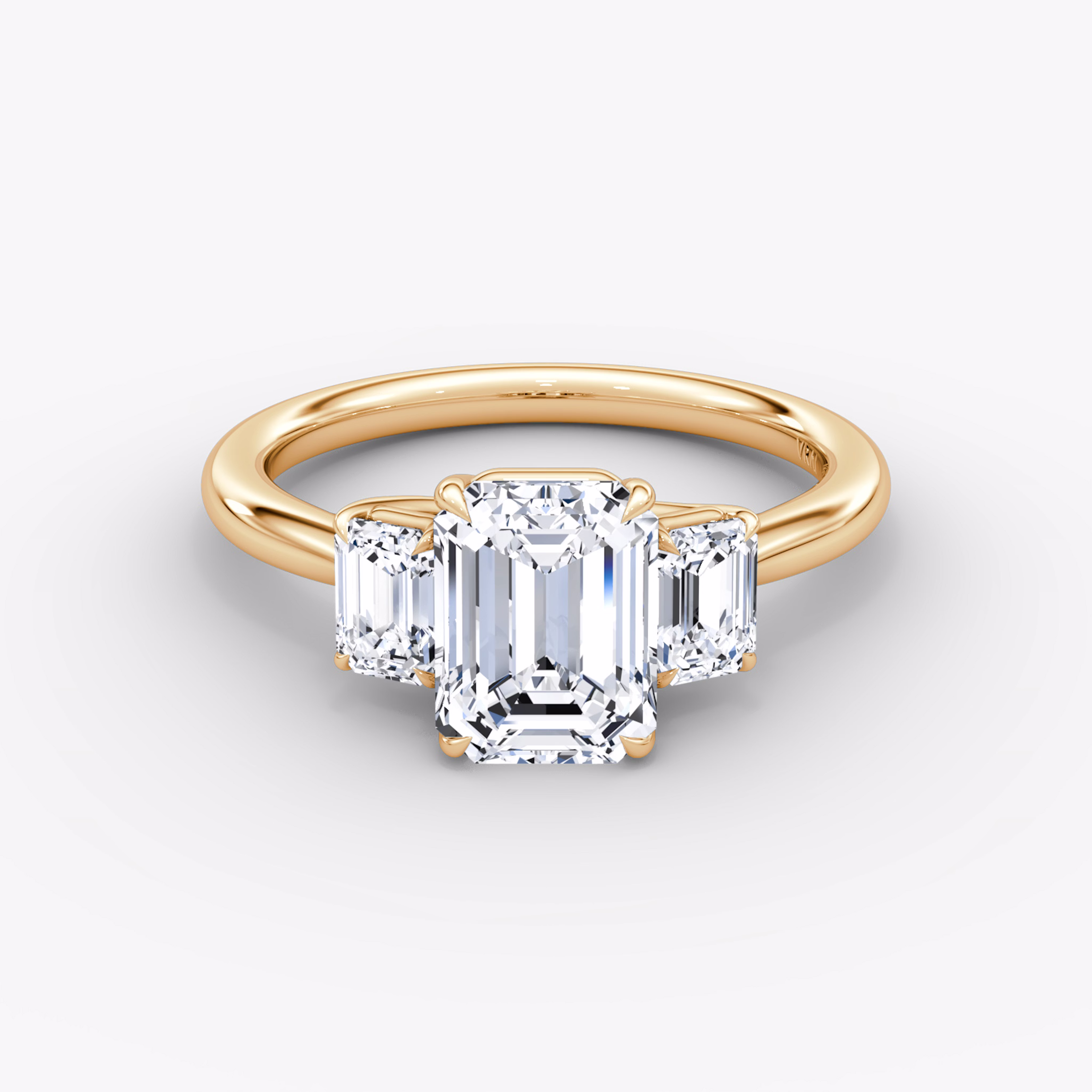 Trellis Three Stone Emerald Rose Gold Ring