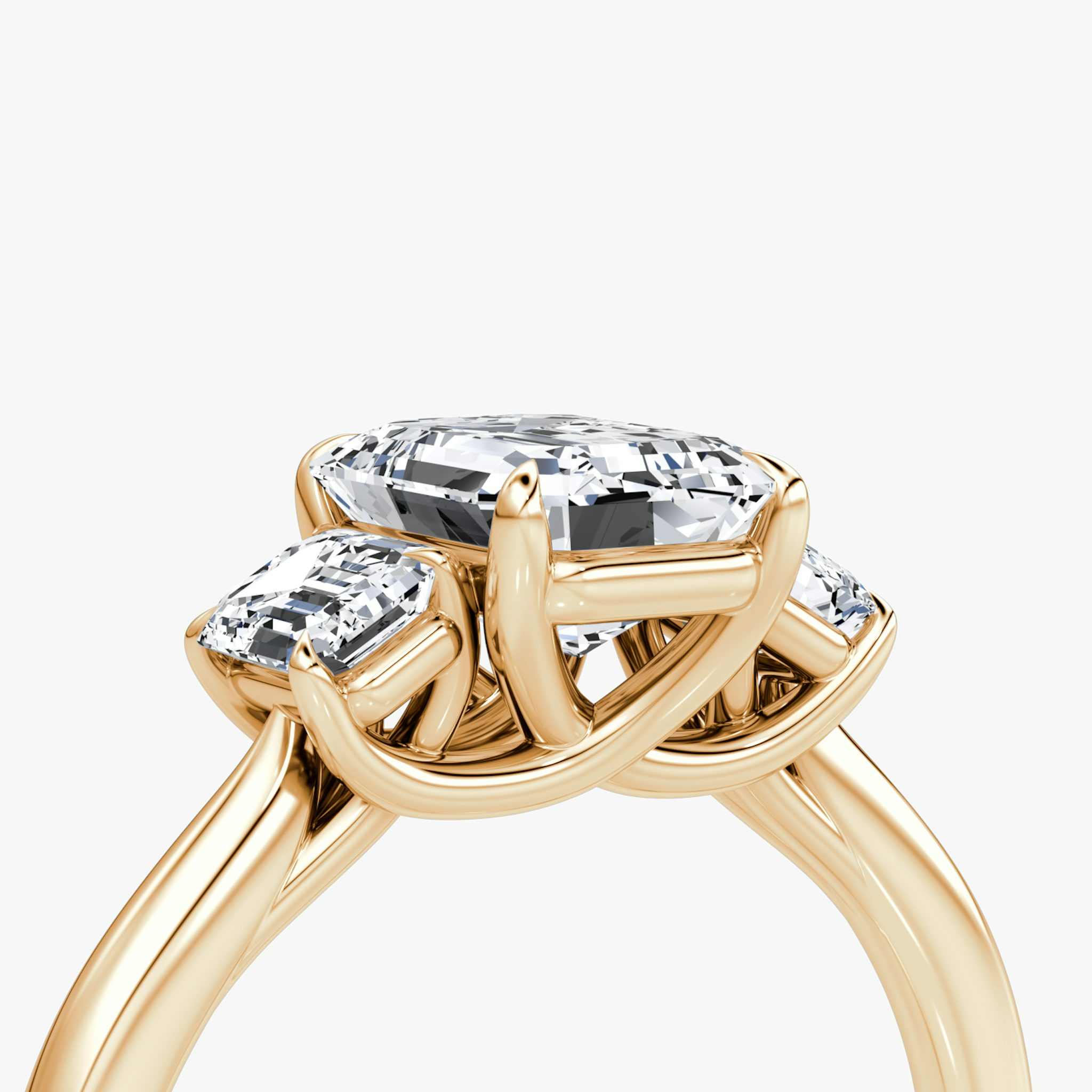 The Trellis Three Stone | Emerald | 14k | Rose Gold | bandAccent: Plain | diamondOrientation: vertical | caratWeight: other