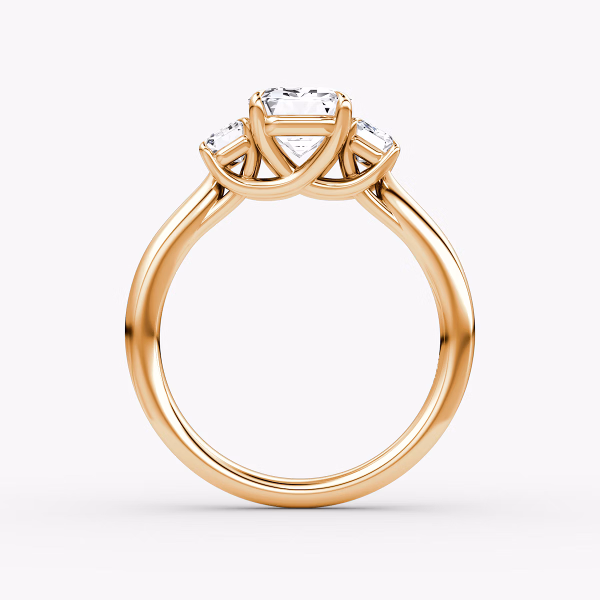 The Trellis Three Stone | Emerald | 14k | Rose Gold | bandAccent: Plain | diamondOrientation: vertical | caratWeight: other
