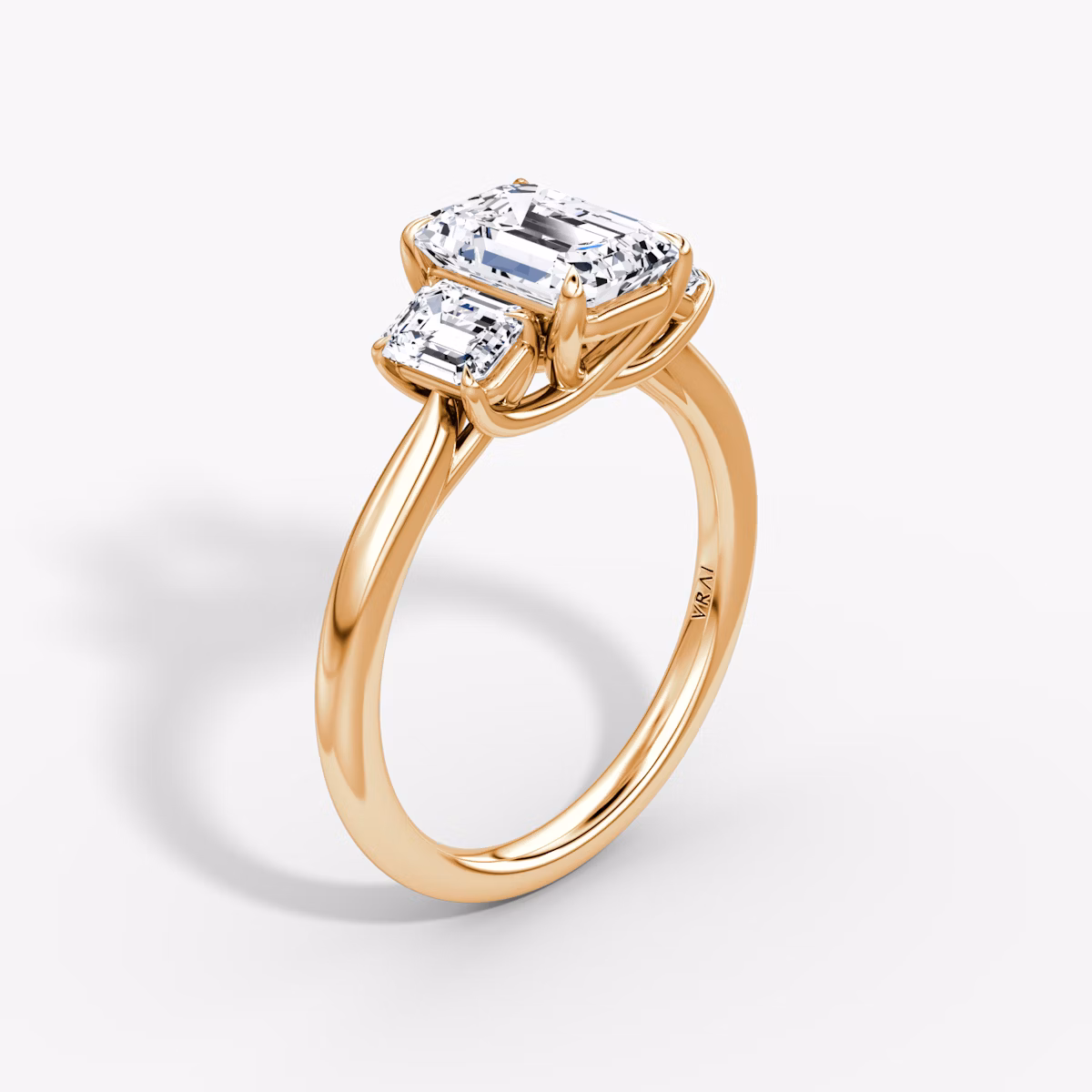 The Trellis Three Stone | Emerald | 14k | Rose Gold | bandAccent: Plain | diamondOrientation: vertical | caratWeight: other