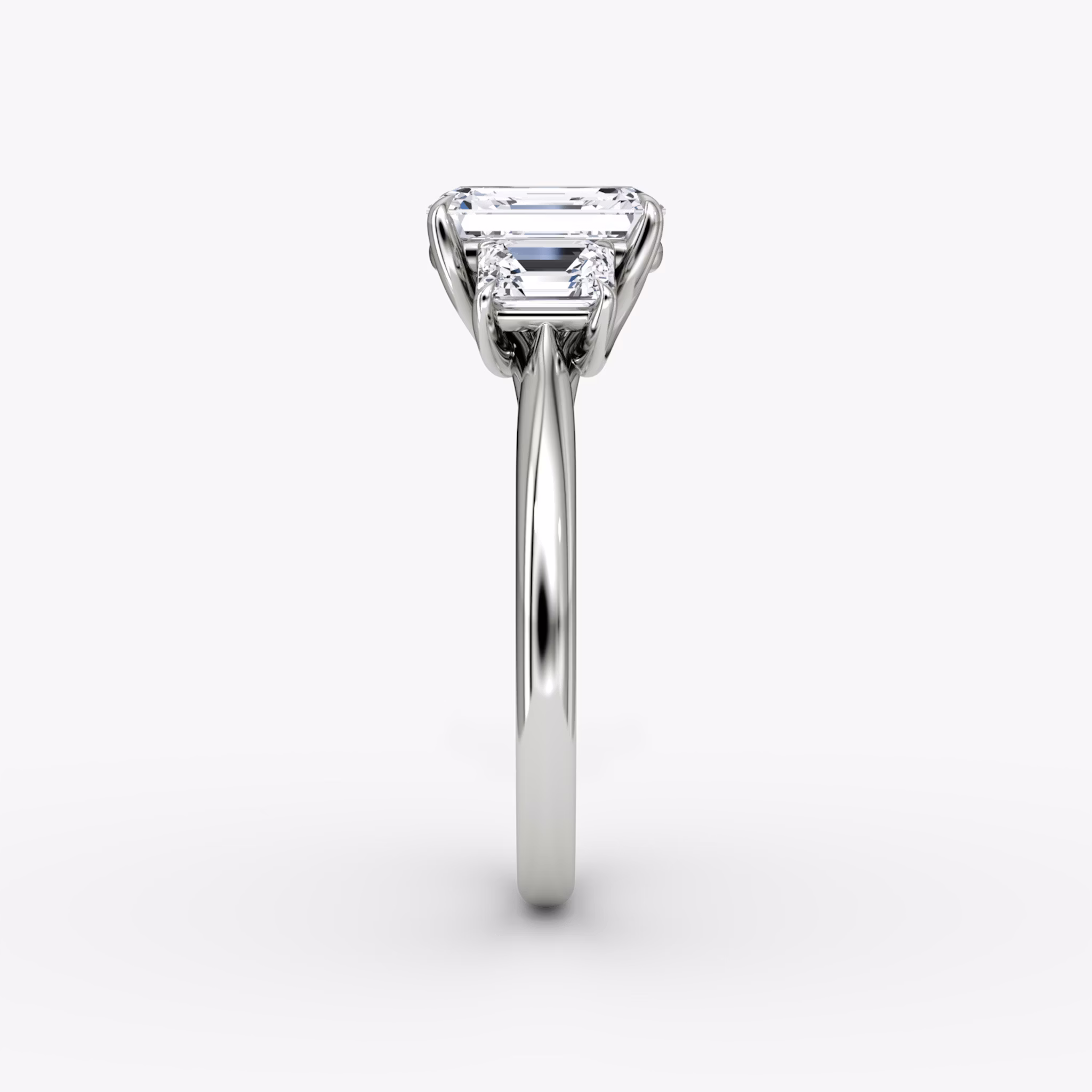 The Trellis Three Stone | Emerald | 18k | White Gold | bandAccent: Plain | diamondOrientation: vertical | caratWeight: other