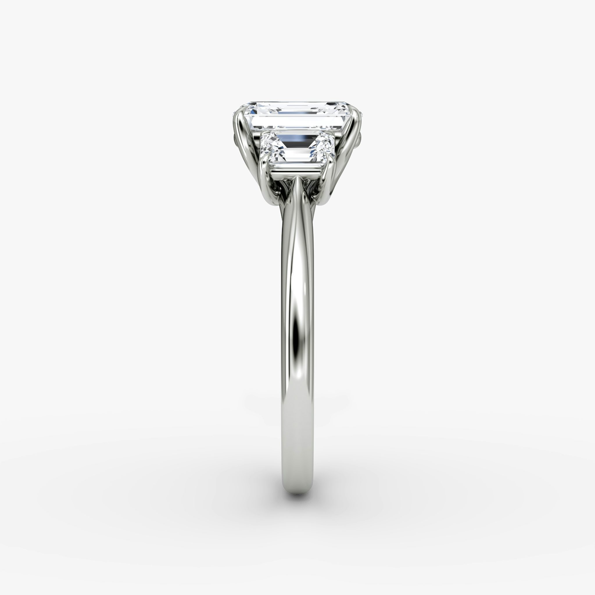 The Trellis Three Stone | Emerald | 18k | White Gold | bandAccent: Plain | diamondOrientation: vertical | caratWeight: other