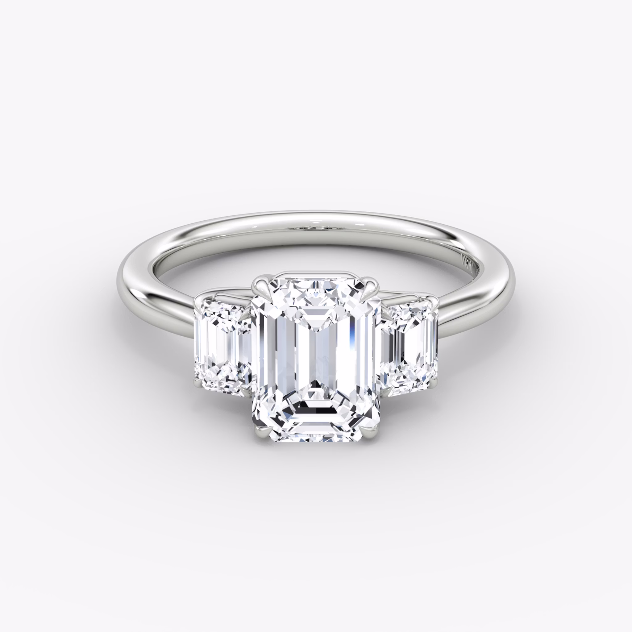 The Trellis Three Stone | Emerald | 18k | White Gold | bandAccent: Plain | diamondOrientation: vertical | caratWeight: other