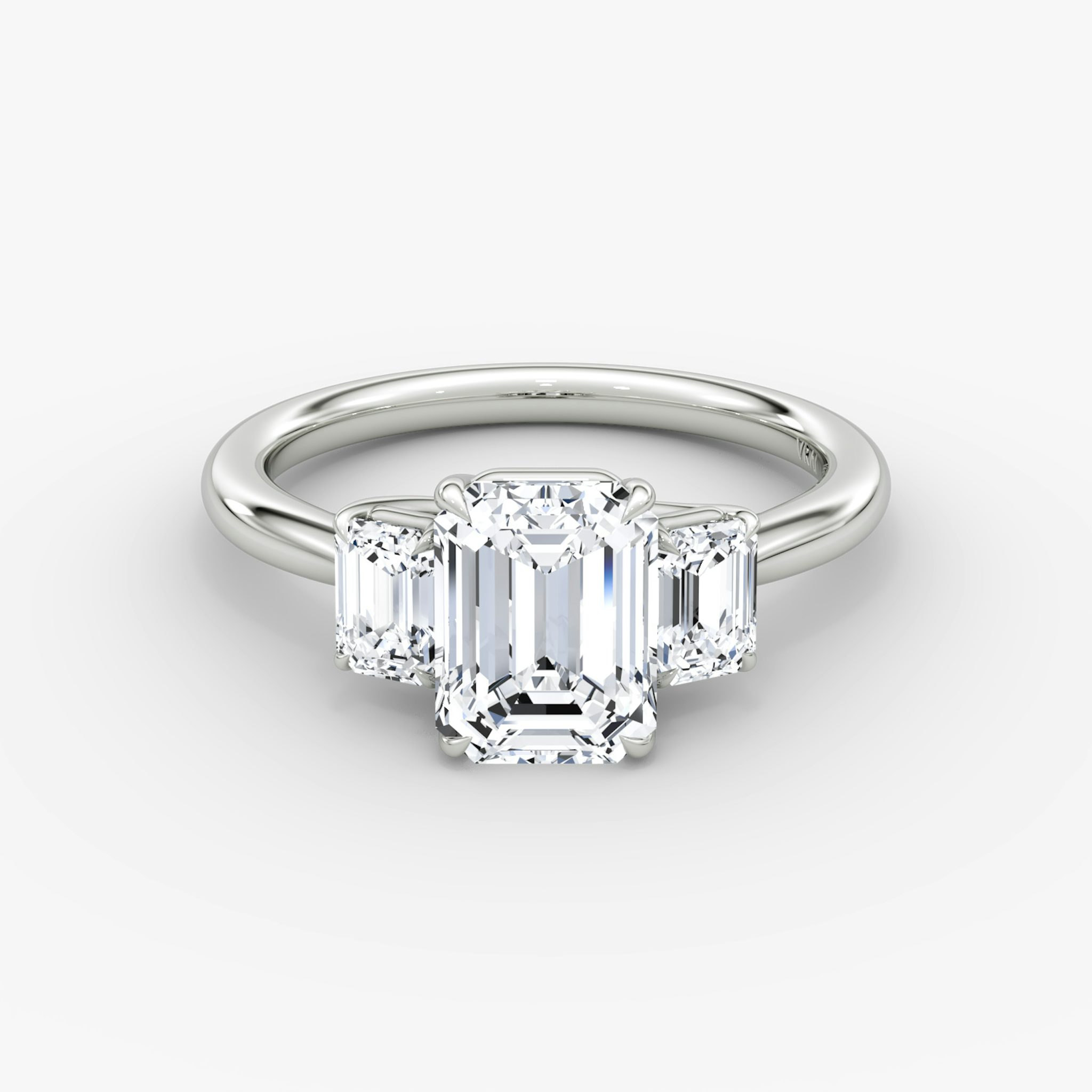 The Trellis Three Stone | Emerald | 18k | White Gold | bandAccent: Plain | diamondOrientation: vertical | caratWeight: other