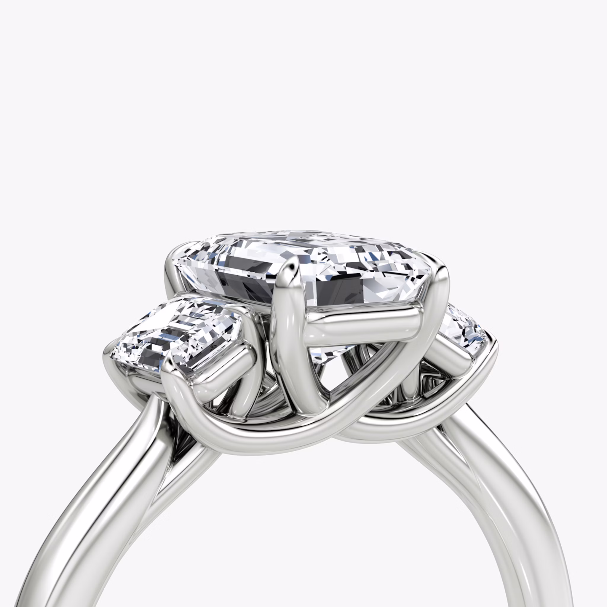 The Trellis Three Stone | Emerald | 18k | White Gold | bandAccent: Plain | diamondOrientation: vertical | caratWeight: other