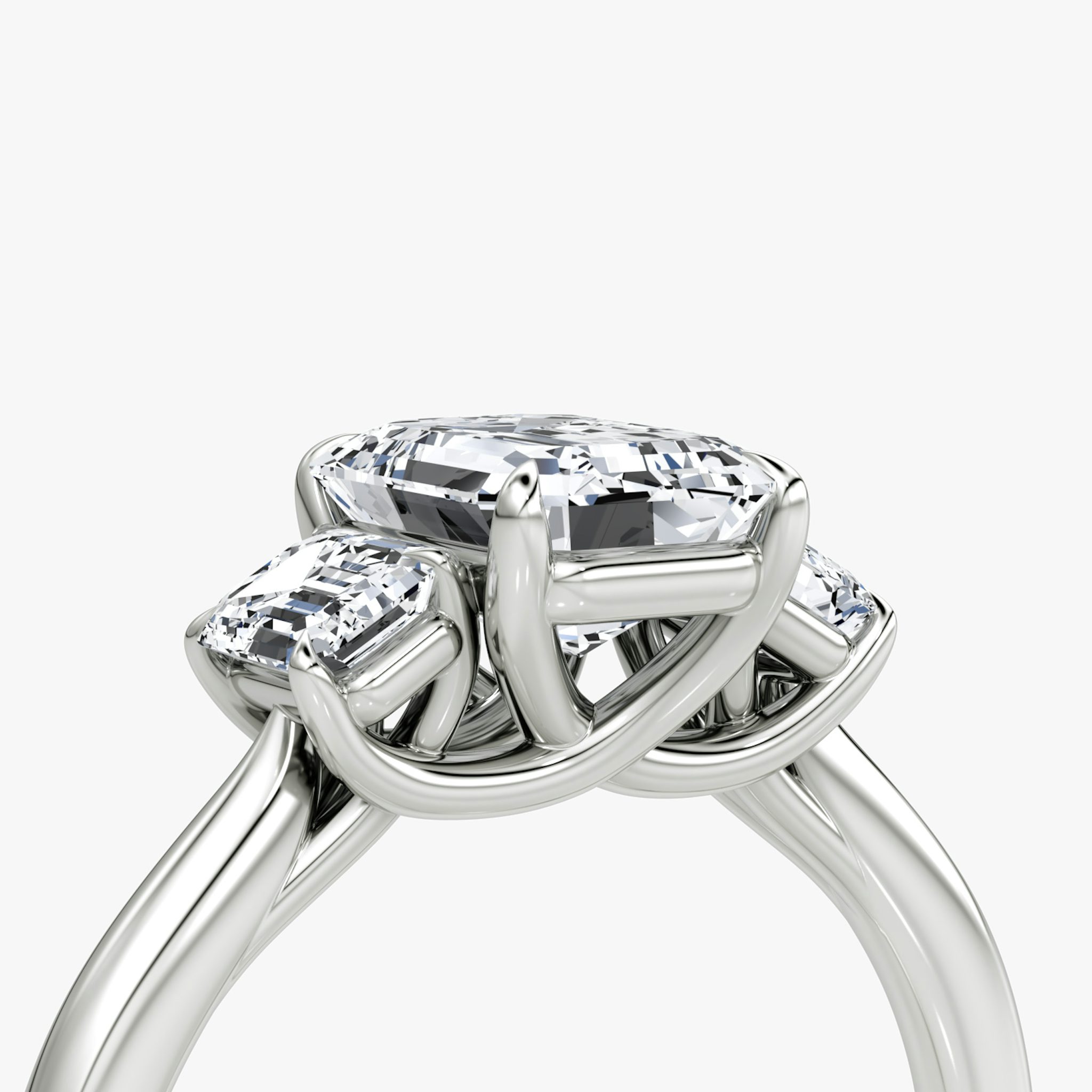 The Trellis Three Stone | Emerald | 18k | White Gold | bandAccent: Plain | diamondOrientation: vertical | caratWeight: other