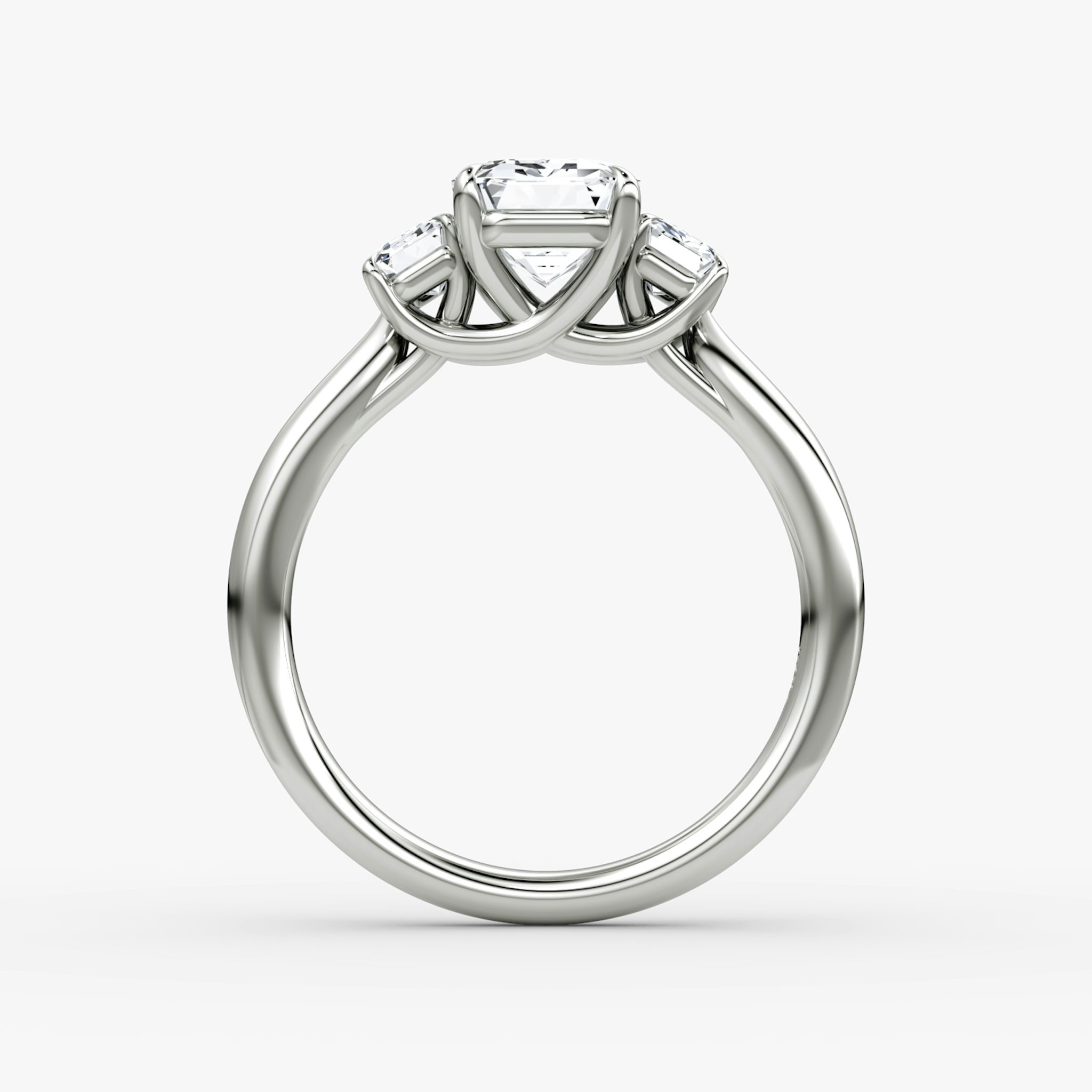 The Trellis Three Stone | Emerald | 18k | White Gold | bandAccent: Plain | diamondOrientation: vertical | caratWeight: other