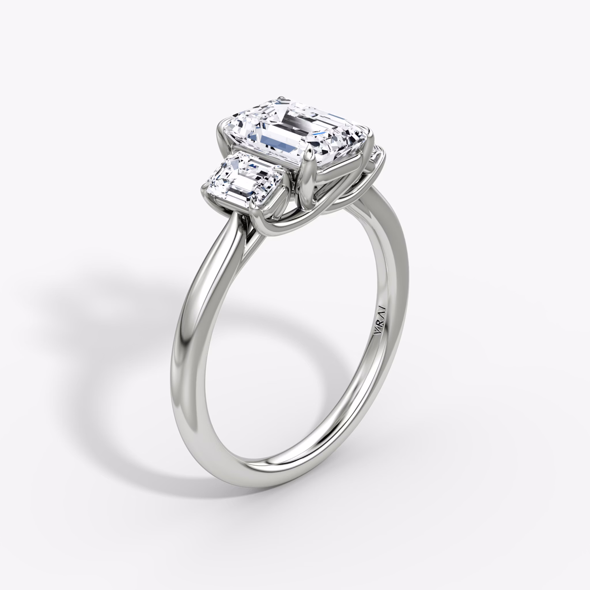 The Trellis Three Stone | Emerald | 18k | White Gold | bandAccent: Plain | diamondOrientation: vertical | caratWeight: other
