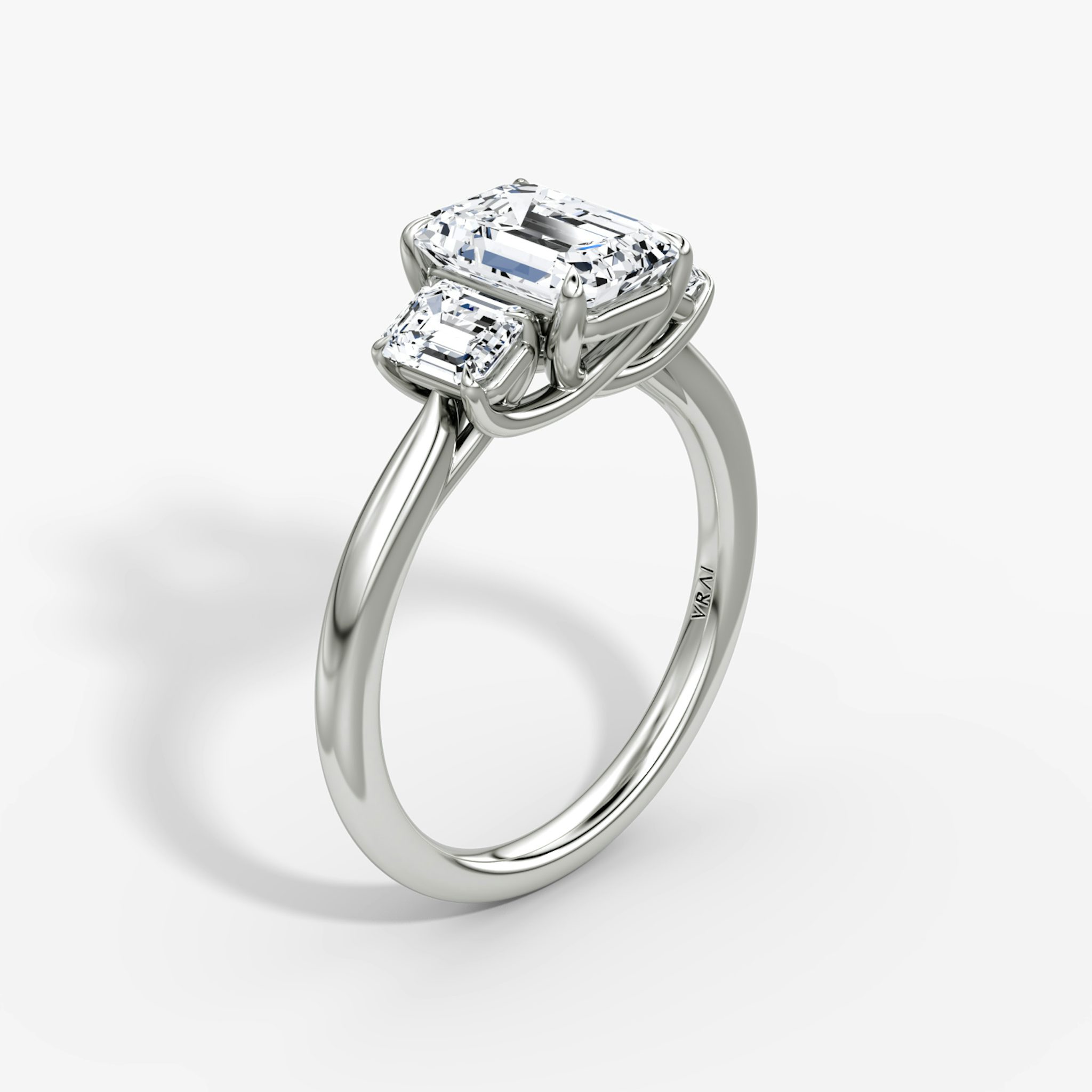 The Trellis Three Stone | Emerald | 18k | White Gold | bandAccent: Plain | diamondOrientation: vertical | caratWeight: other