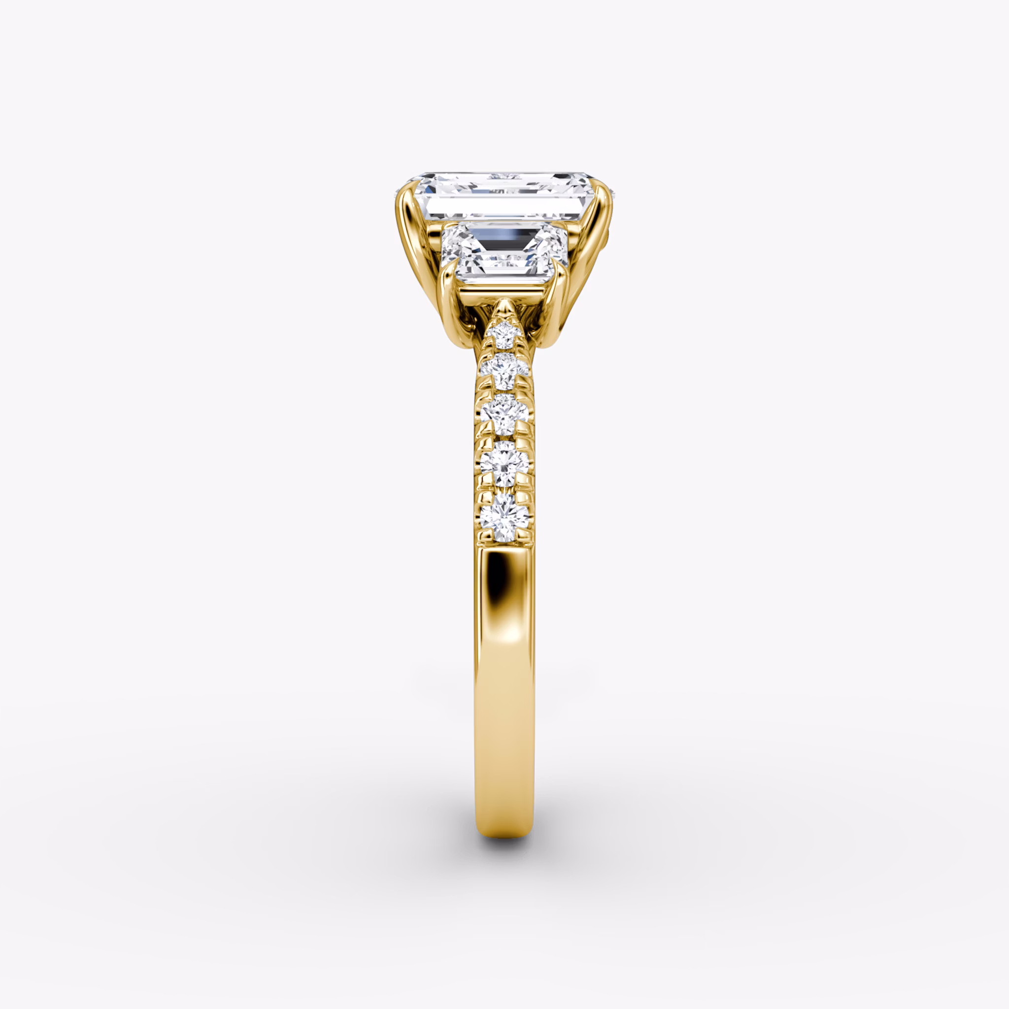 The Trellis Three Stone | Emerald | 18k | Yellow Gold | bandAccent: Pavé | diamondOrientation: vertical | caratWeight: other