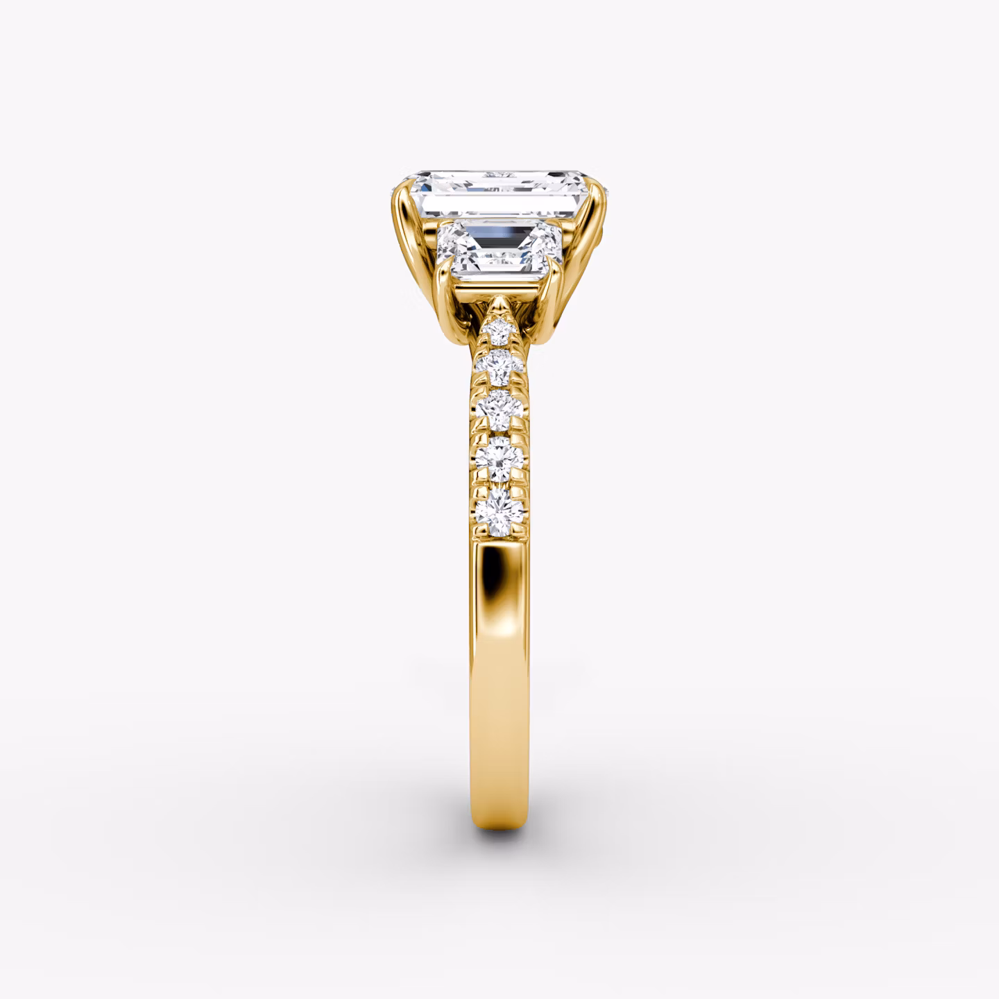 The Trellis Three Stone | Emerald | 18k | Yellow Gold | bandAccent: Pavé | diamondOrientation: vertical | caratWeight: other
