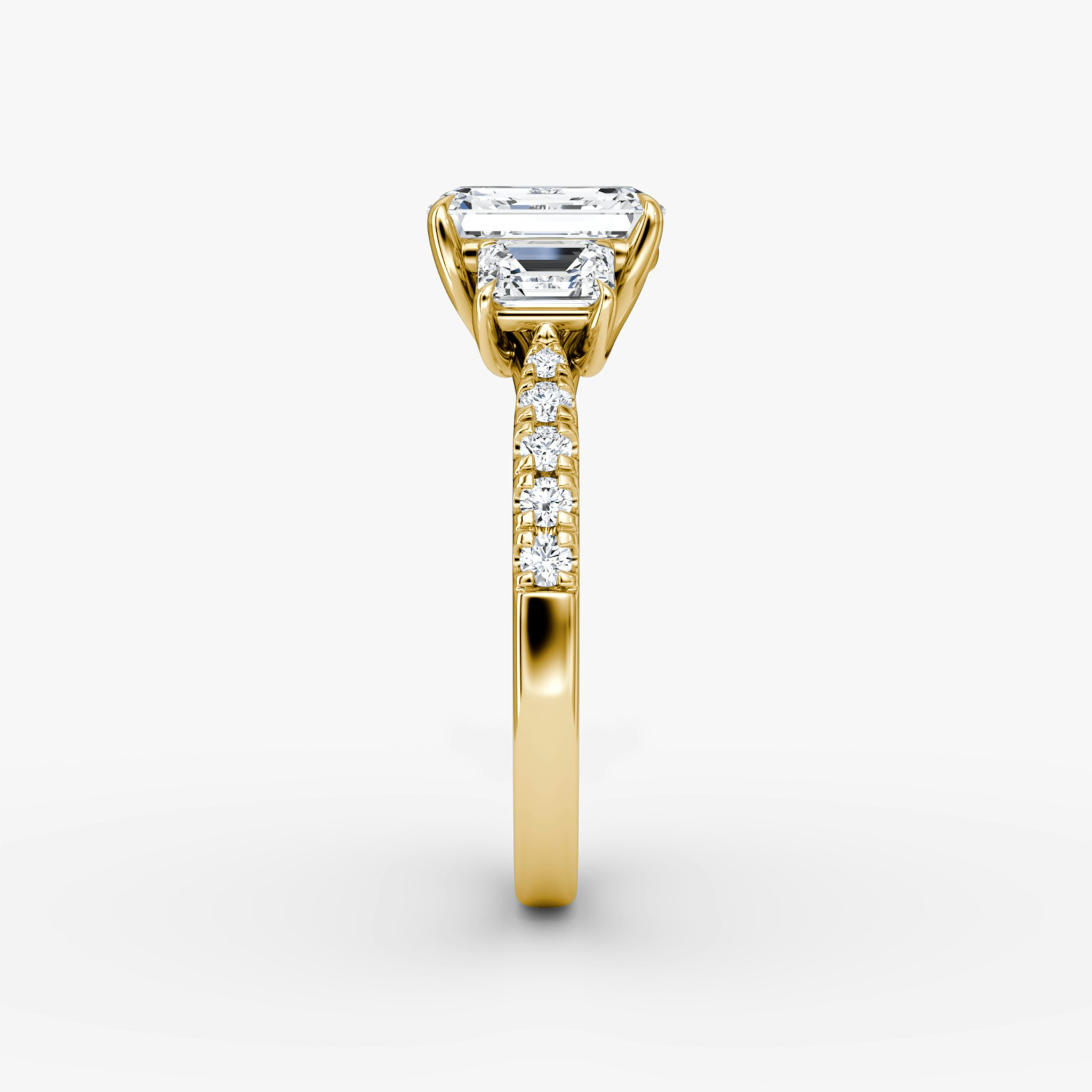 The Trellis Three Stone | Emerald | 18k | Yellow Gold | bandAccent: Pavé | diamondOrientation: vertical | caratWeight: other