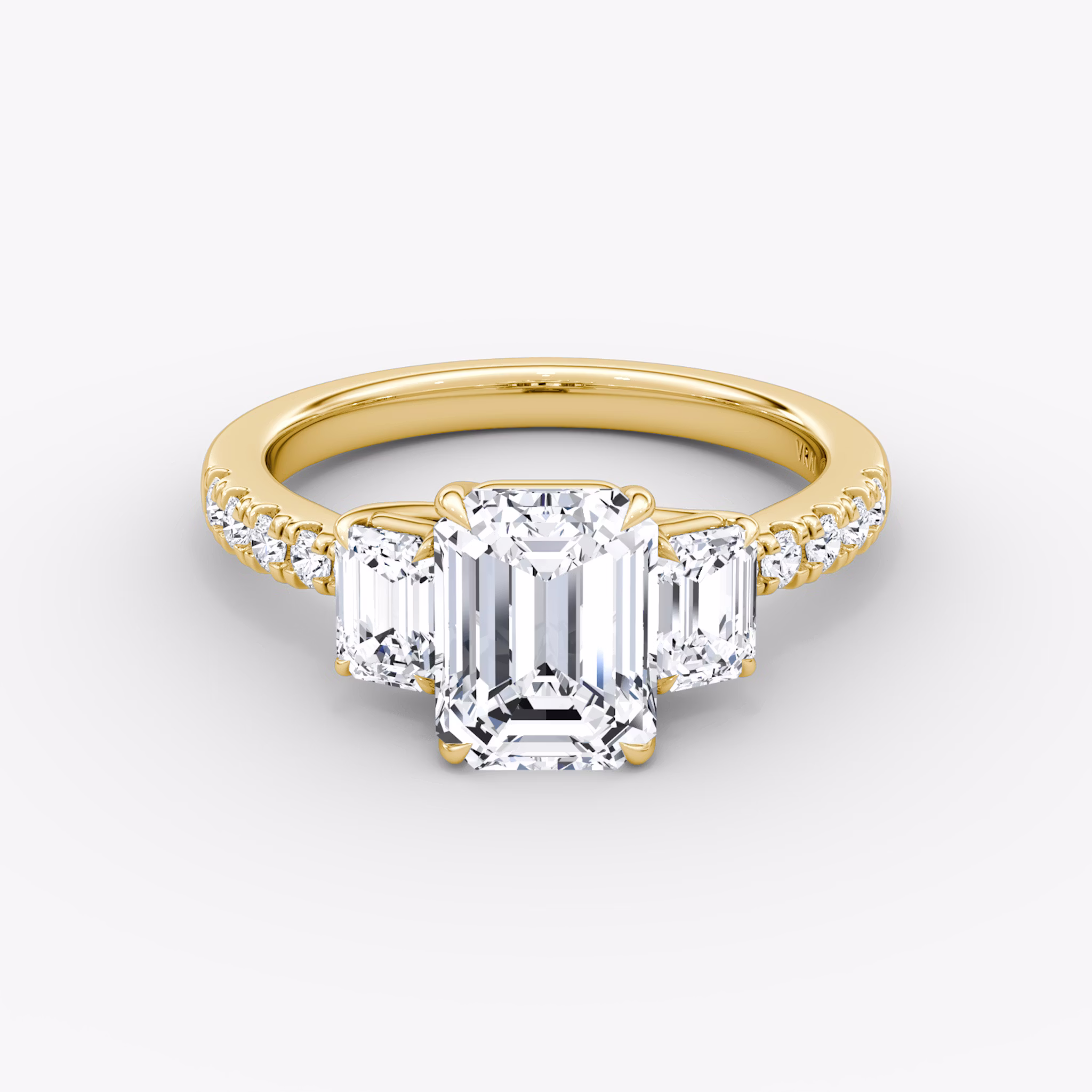 The Trellis Three Stone | Emerald | 18k | Yellow Gold | bandAccent: Pavé | diamondOrientation: vertical | caratWeight: other