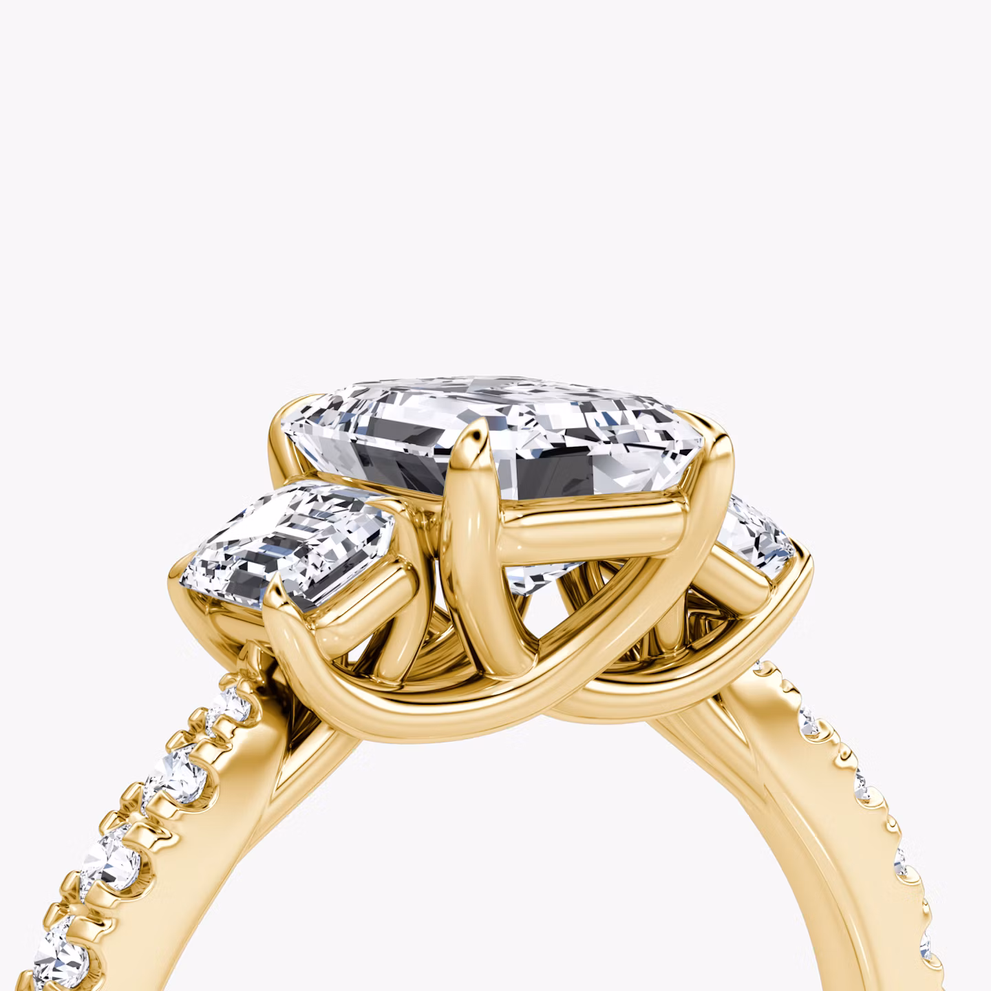 The Trellis Three Stone | Emerald | 18k | Yellow Gold | bandAccent: Pavé | diamondOrientation: vertical | caratWeight: other
