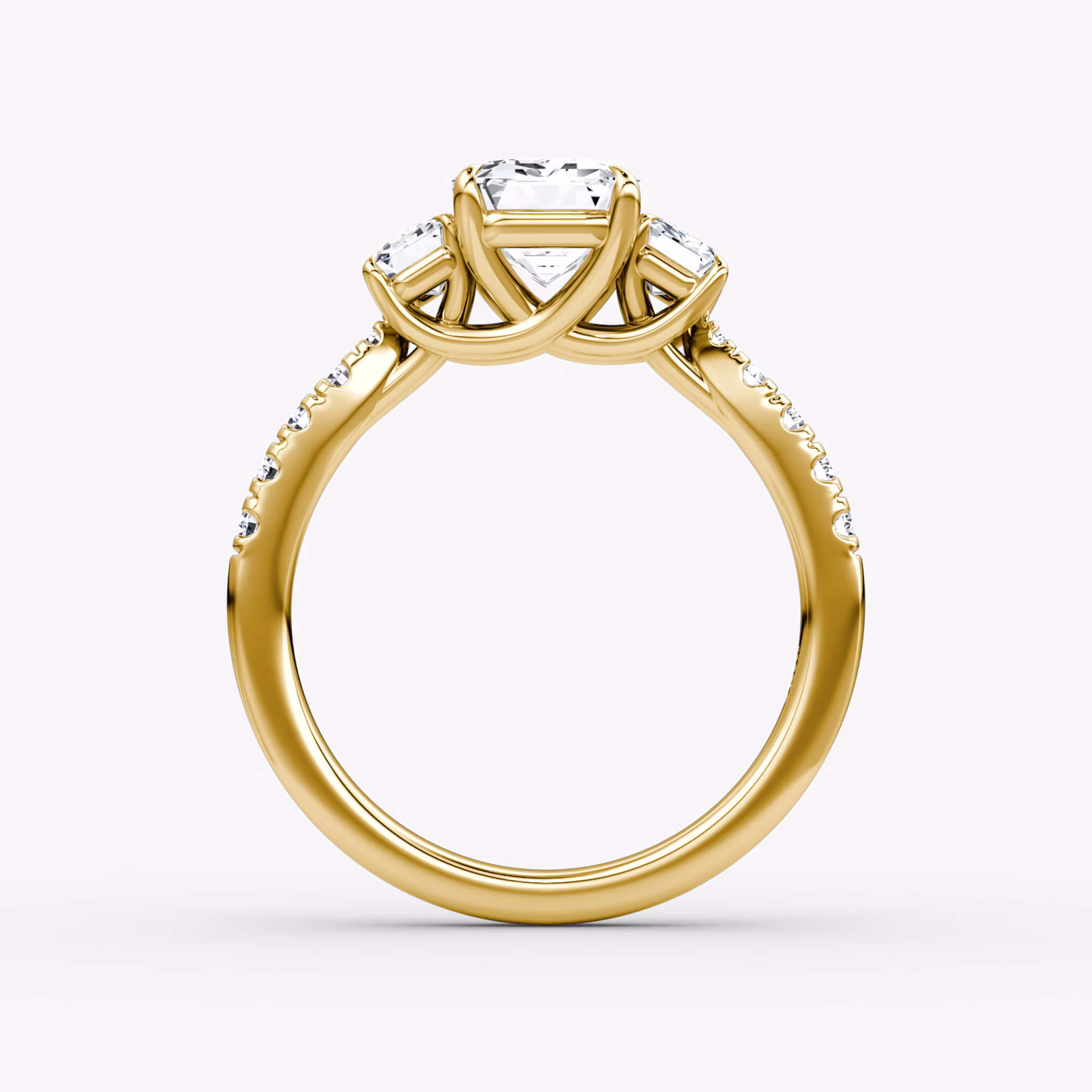 The Trellis Three Stone | Emerald | 18k | Yellow Gold | bandAccent: Pavé | diamondOrientation: vertical | caratWeight: other