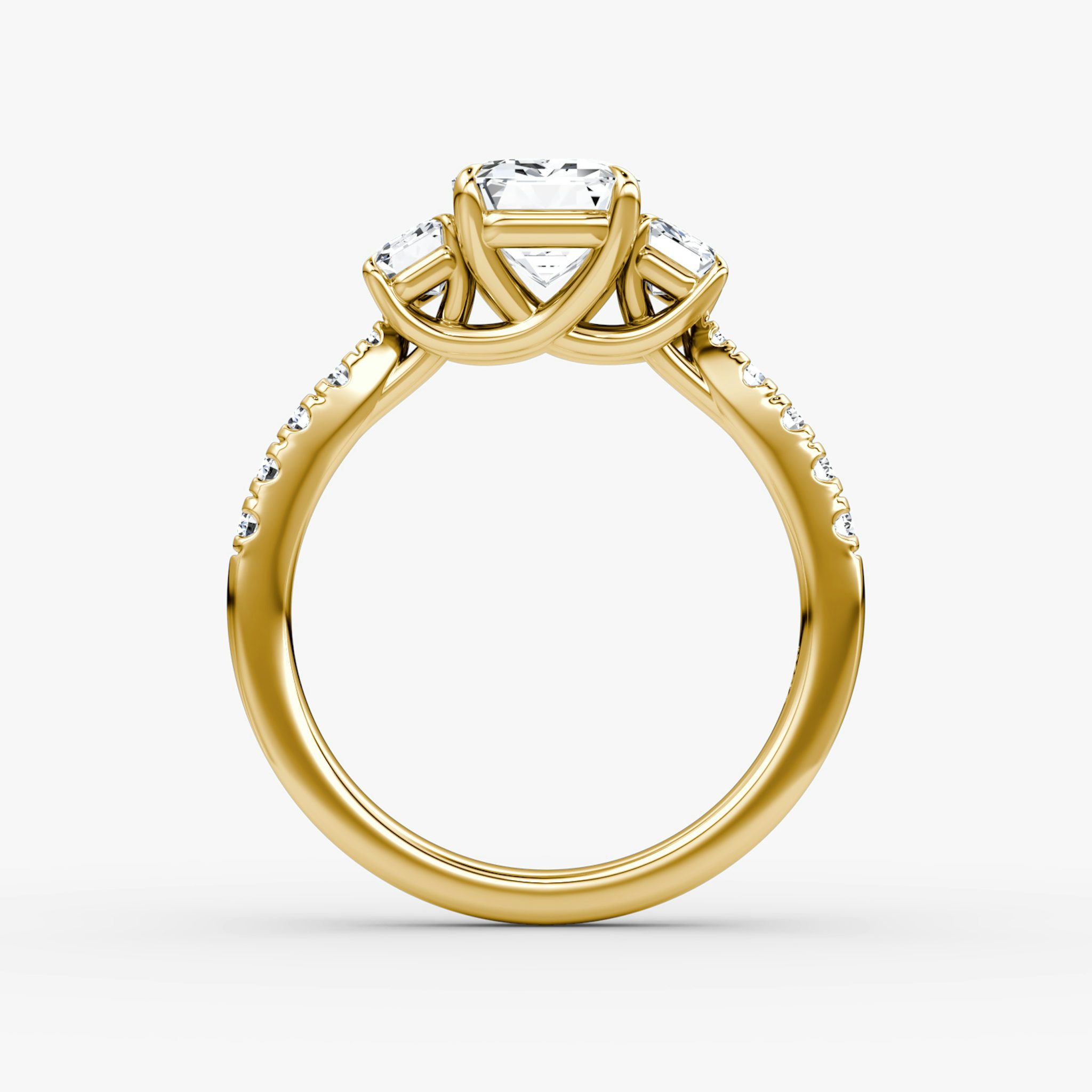 The Trellis Three Stone | Emerald | 18k | Yellow Gold | bandAccent: Pavé | diamondOrientation: vertical | caratWeight: other