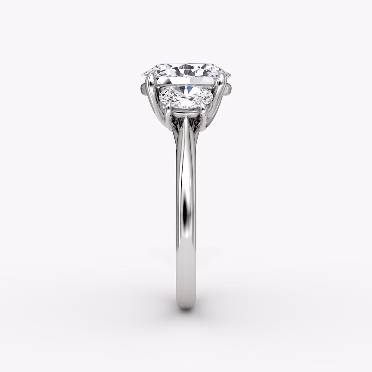 The Trellis Three Stone | Oval | 18k | White Gold | bandAccent: Plain | diamondOrientation: vertical | caratWeight: other