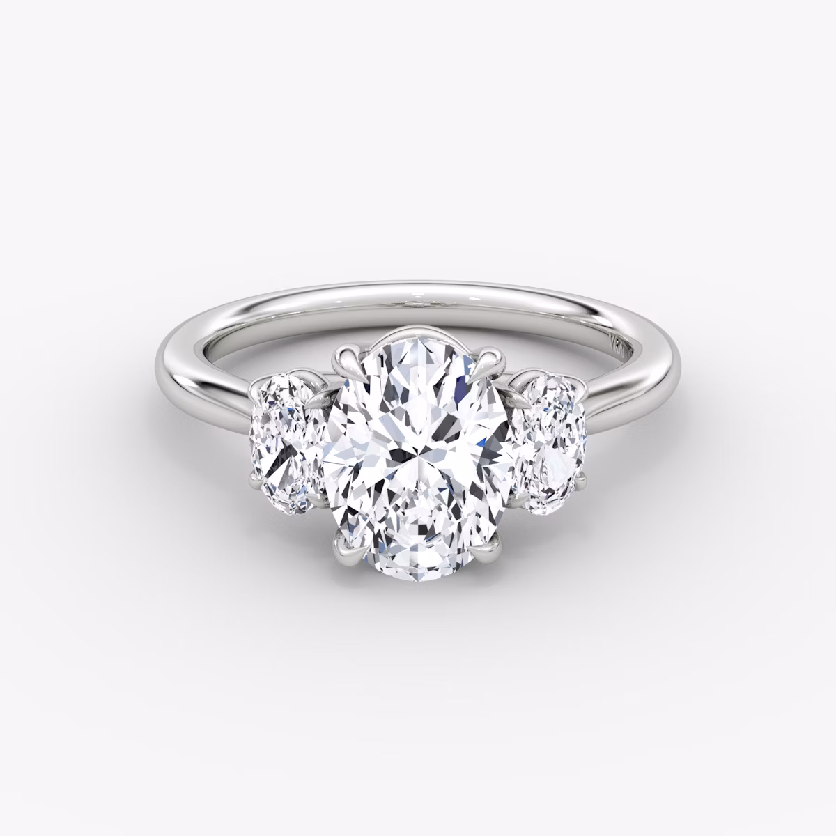The Trellis Three Stone | Oval | 18k | White Gold | bandAccent: Plain | diamondOrientation: vertical | caratWeight: other