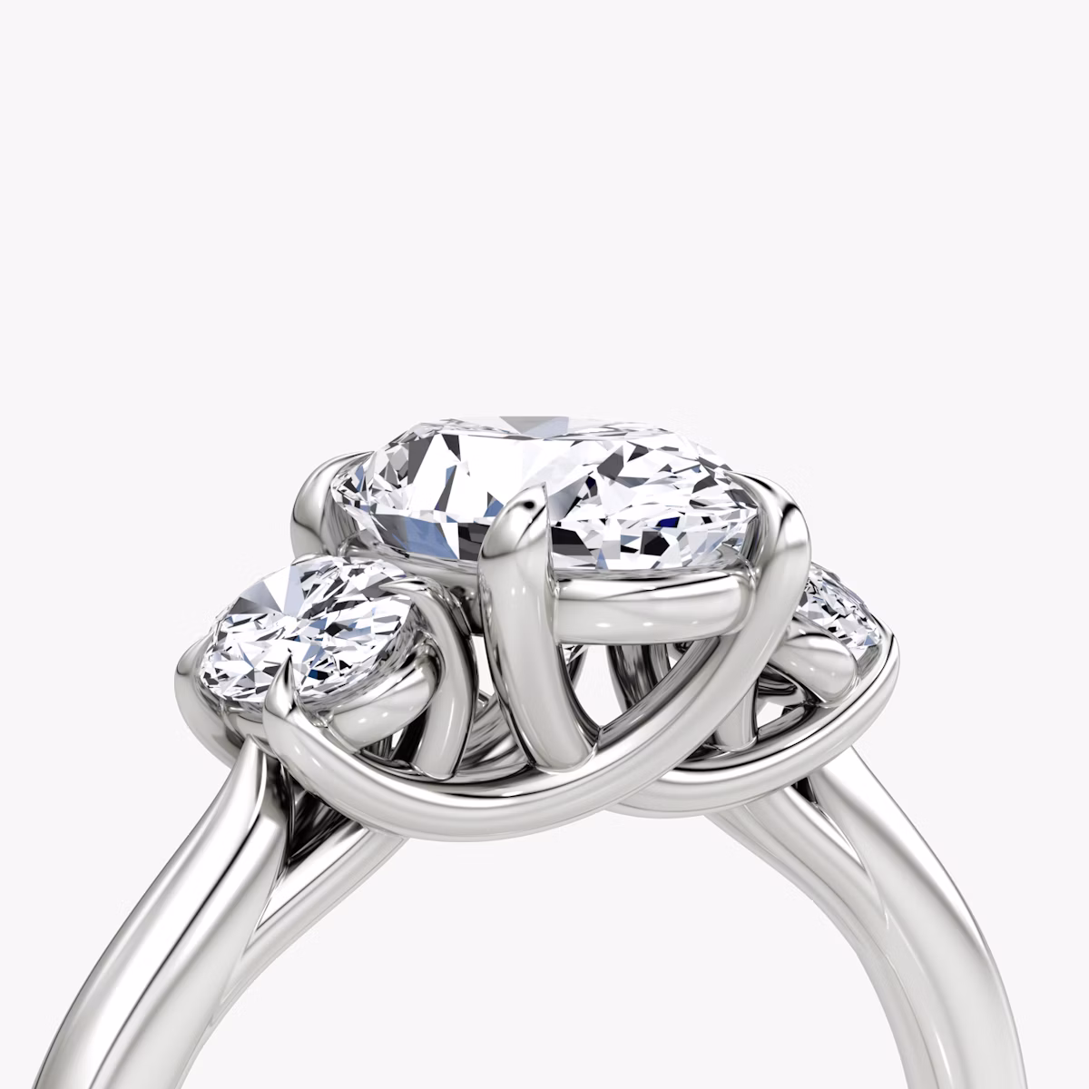 The Trellis Three Stone | Oval | 18k | White Gold | bandAccent: Plain | diamondOrientation: vertical | caratWeight: other