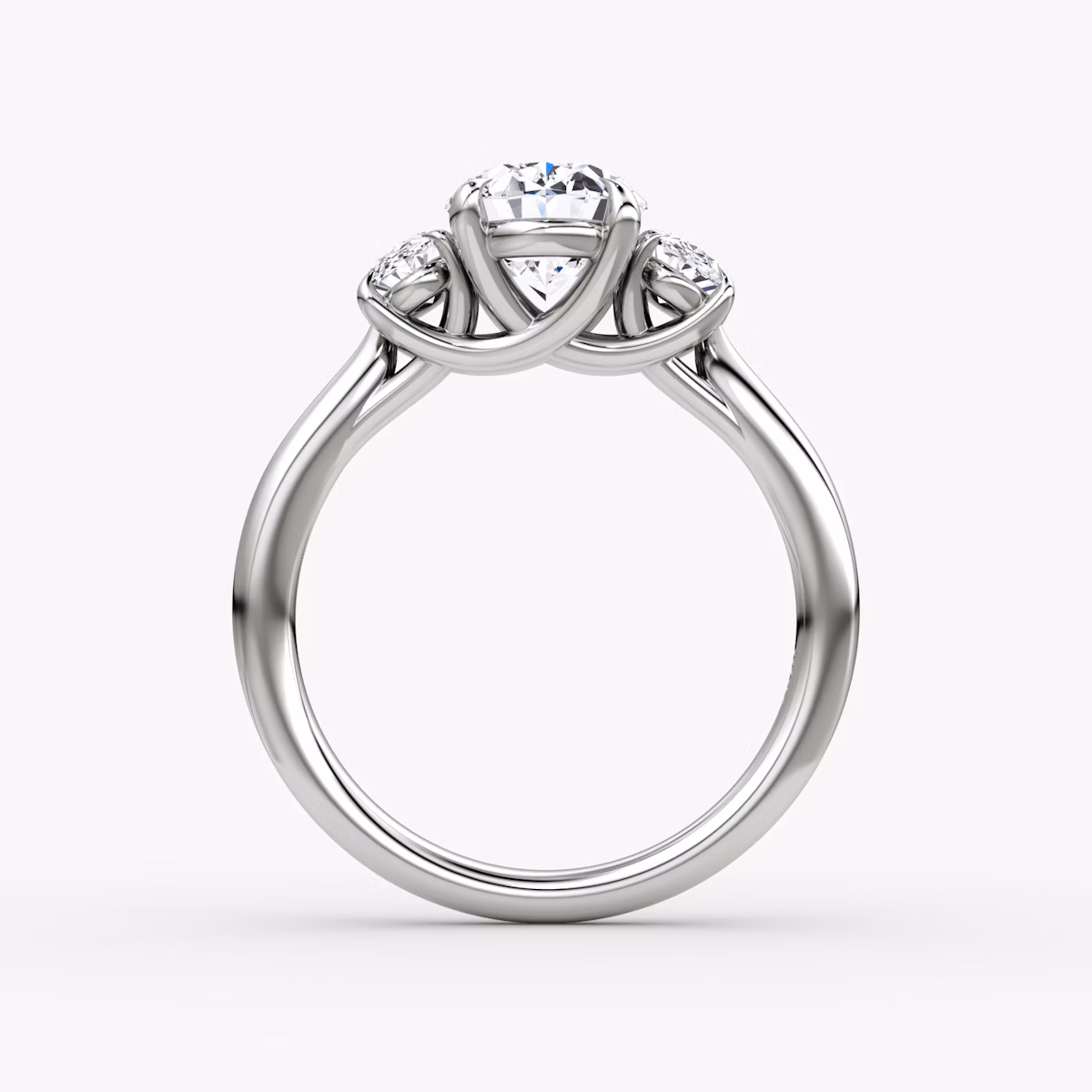 The Trellis Three Stone | Oval | 18k | White Gold | bandAccent: Plain | diamondOrientation: vertical | caratWeight: other