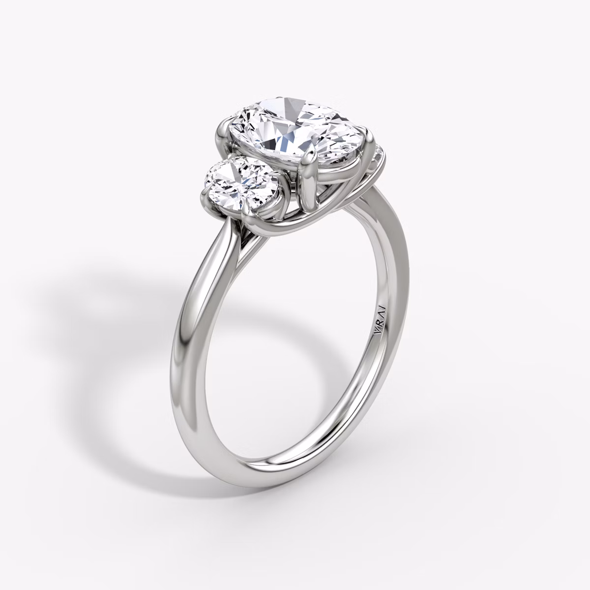 The Trellis Three Stone | Oval | 18k | White Gold | bandAccent: Plain | diamondOrientation: vertical | caratWeight: other