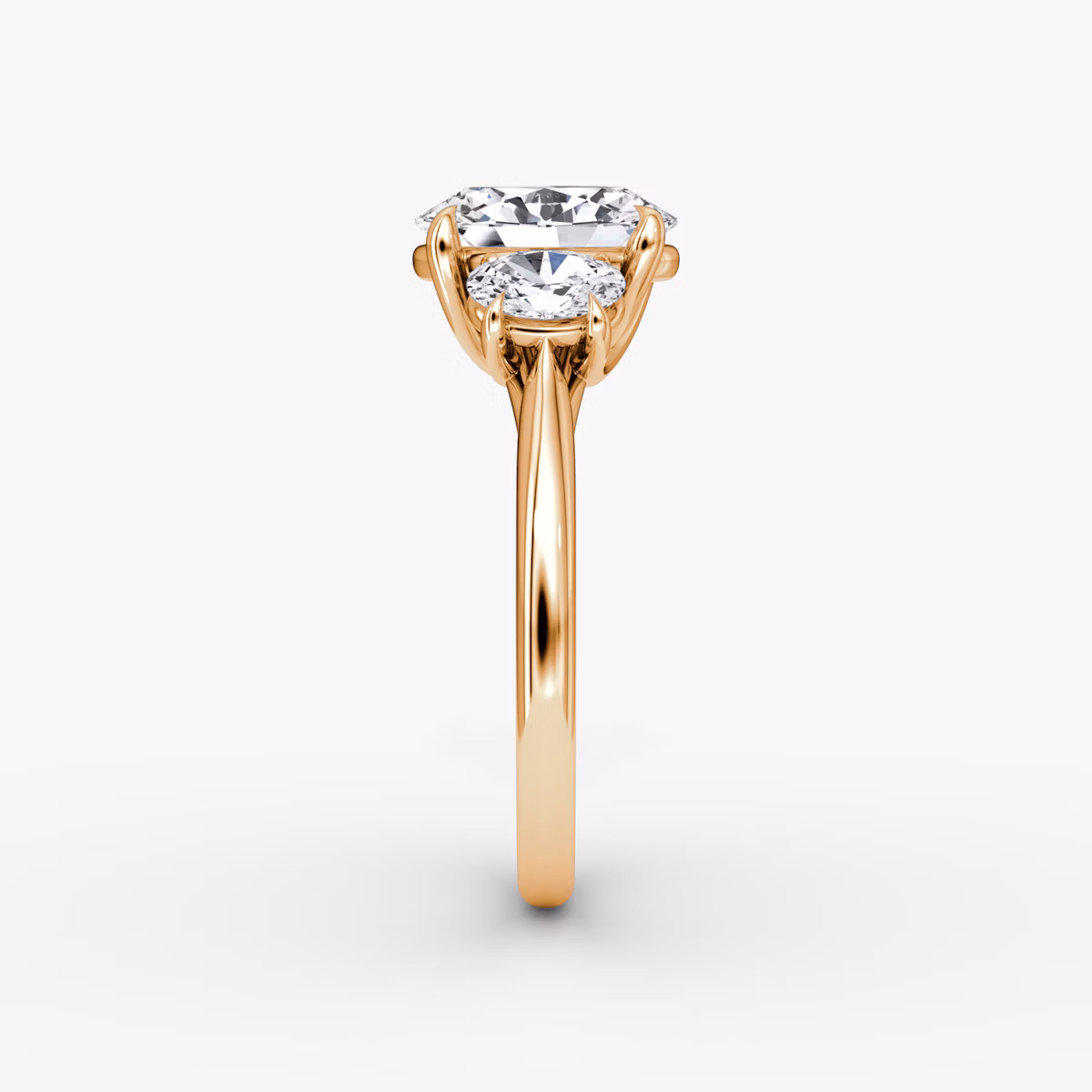 The Trellis Three Stone | Oval | 14k | Rose Gold | bandAccent: Plain | diamondOrientation: vertical | caratWeight: other