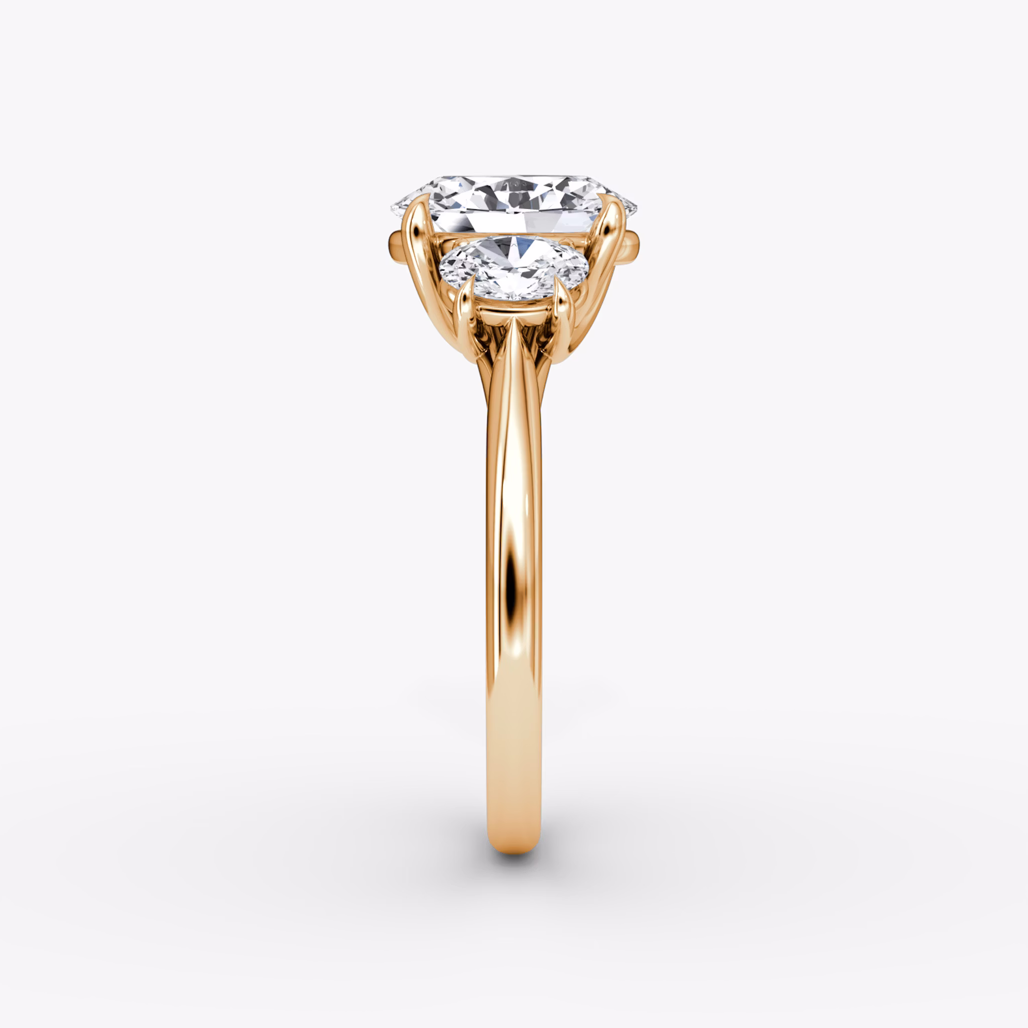 The Trellis Three Stone | Oval | 14k | Rose Gold | bandAccent: Plain | diamondOrientation: vertical | caratWeight: other