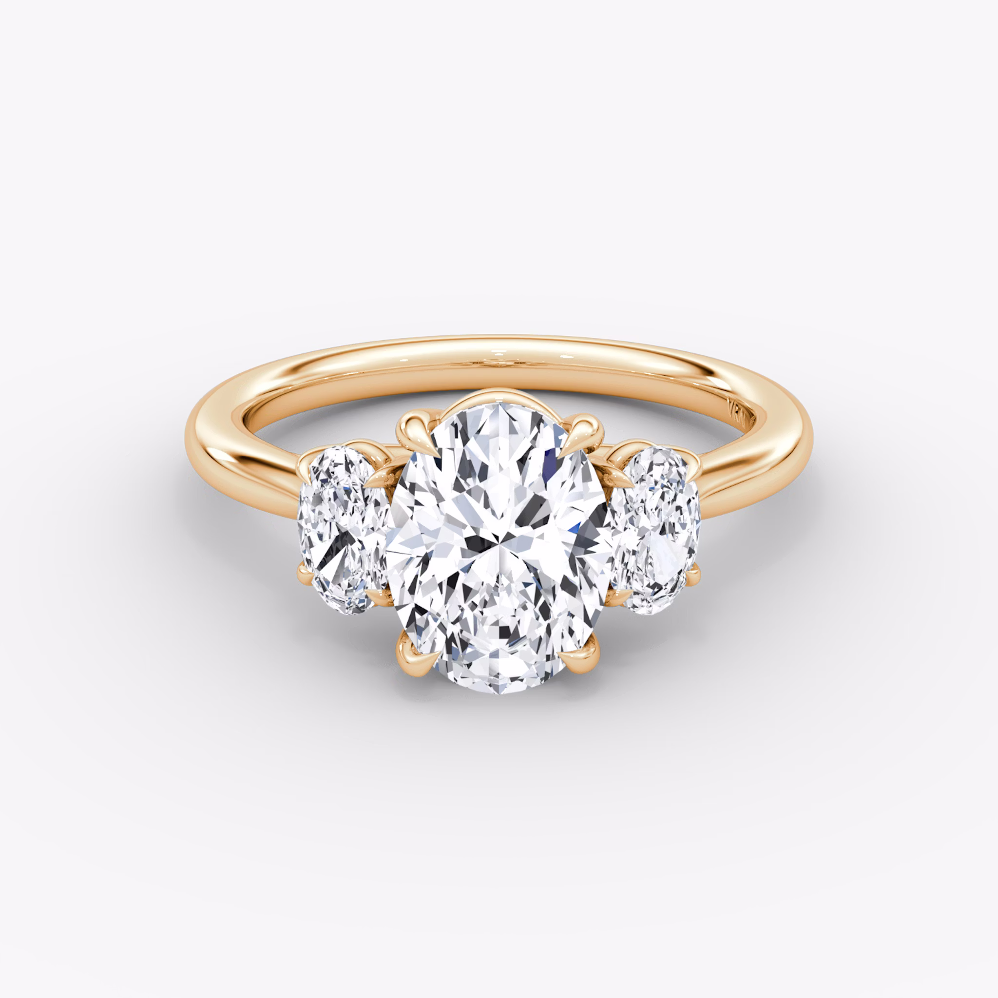 The Trellis Three Stone | Oval | 14k | Rose Gold | bandAccent: Plain | diamondOrientation: vertical | caratWeight: other