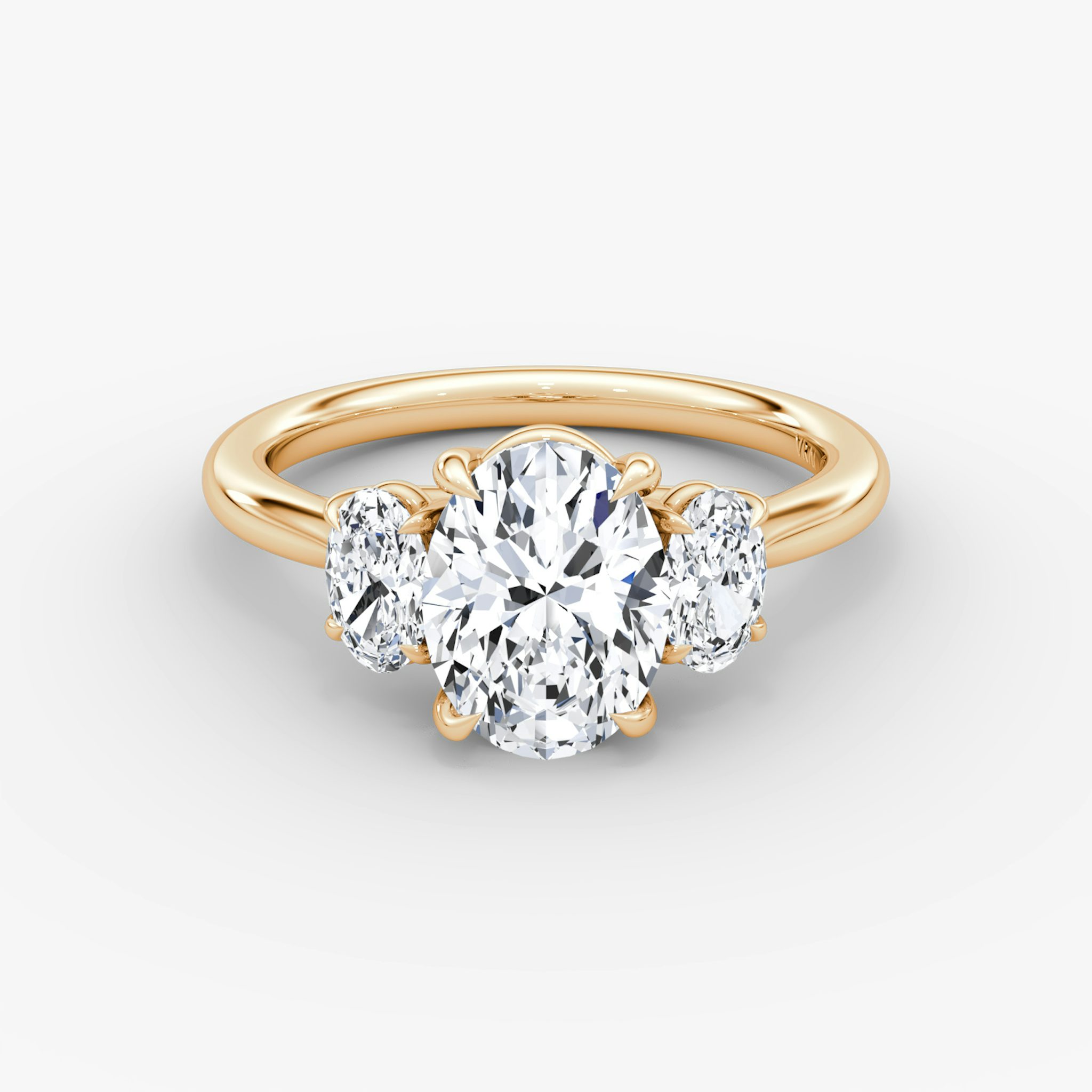 The Trellis Three Stone | Oval | 14k | Rose Gold | bandAccent: Plain | diamondOrientation: vertical | caratWeight: other