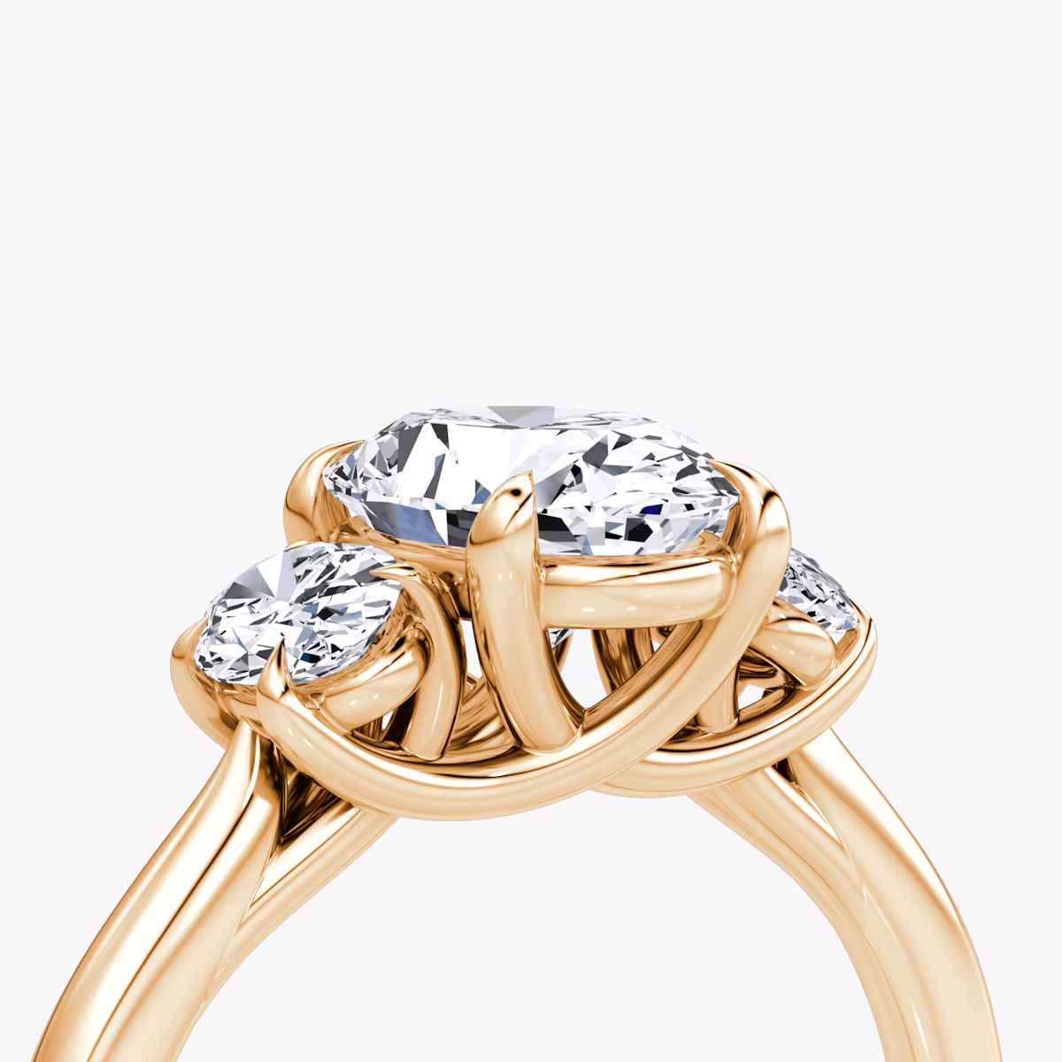 The Trellis Three Stone | Oval | 14k | Rose Gold | bandAccent: Plain | diamondOrientation: vertical | caratWeight: other
