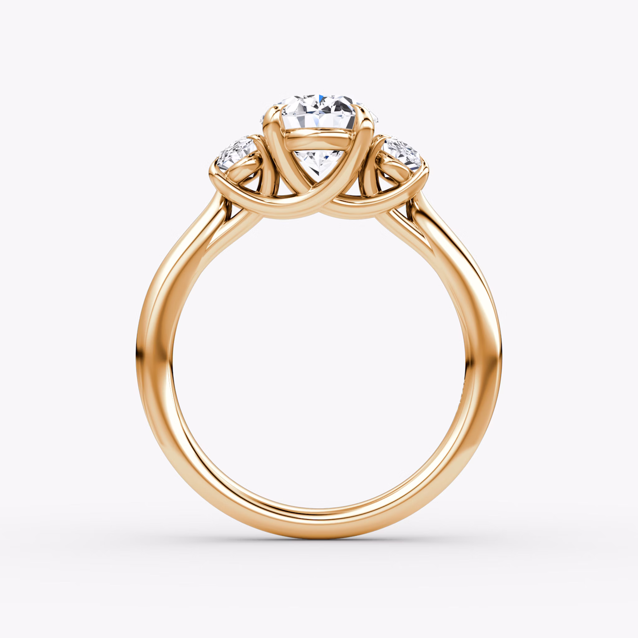 The Trellis Three Stone | Oval | 14k | Rose Gold | bandAccent: Plain | diamondOrientation: vertical | caratWeight: other