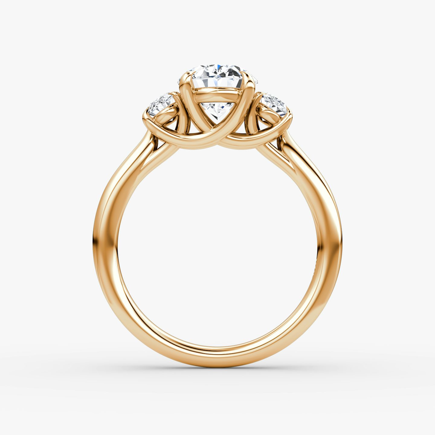 The Trellis Three Stone | Oval | 14k | Rose Gold | bandAccent: Plain | diamondOrientation: vertical | caratWeight: other