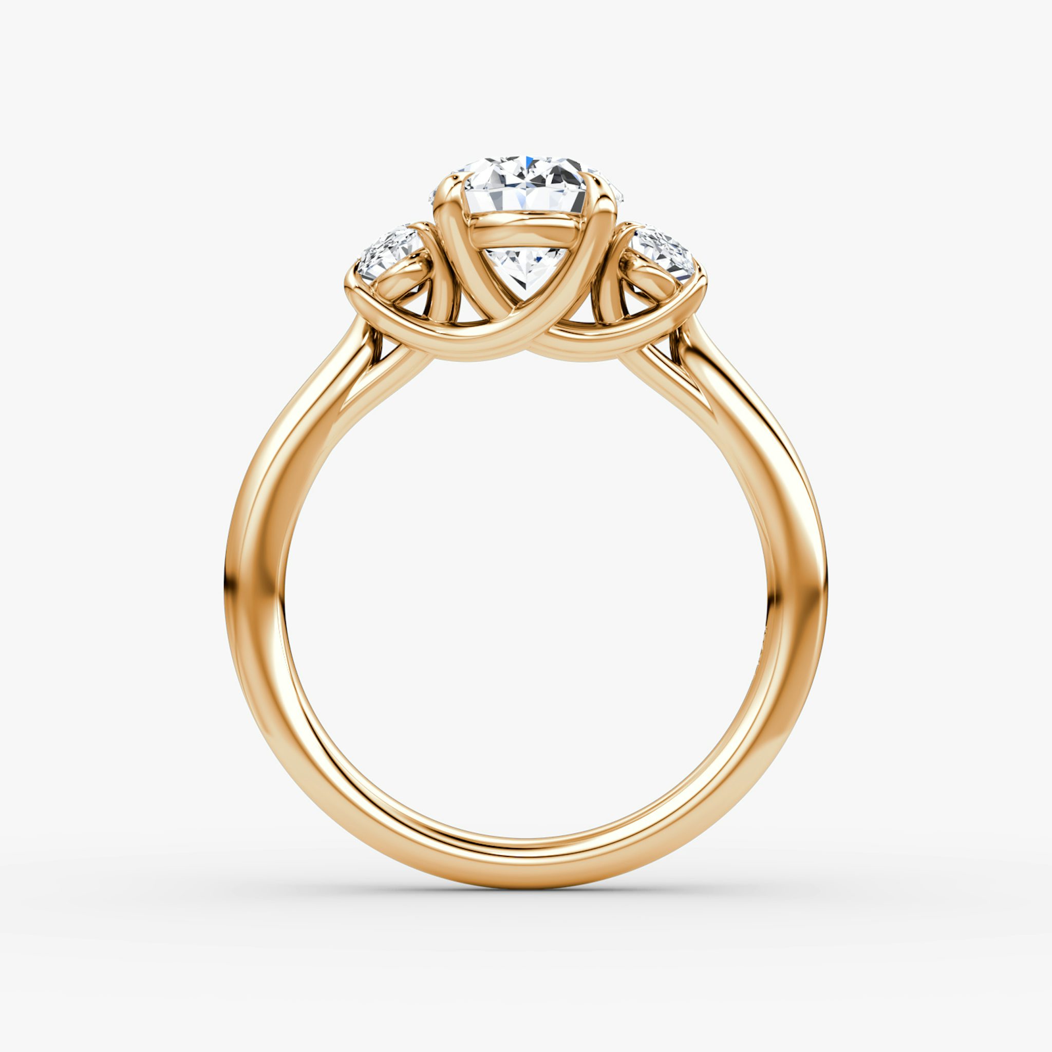 The Trellis Three Stone | Oval | 14k | Rose Gold | bandAccent: Plain | diamondOrientation: vertical | caratWeight: other