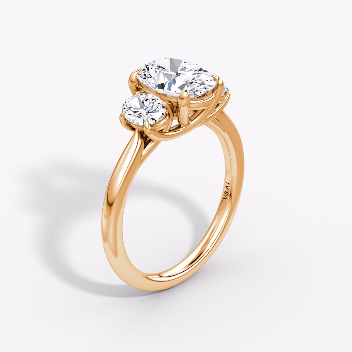 The Trellis Three Stone | Oval | 14k | Rose Gold | bandAccent: Plain | diamondOrientation: vertical | caratWeight: other