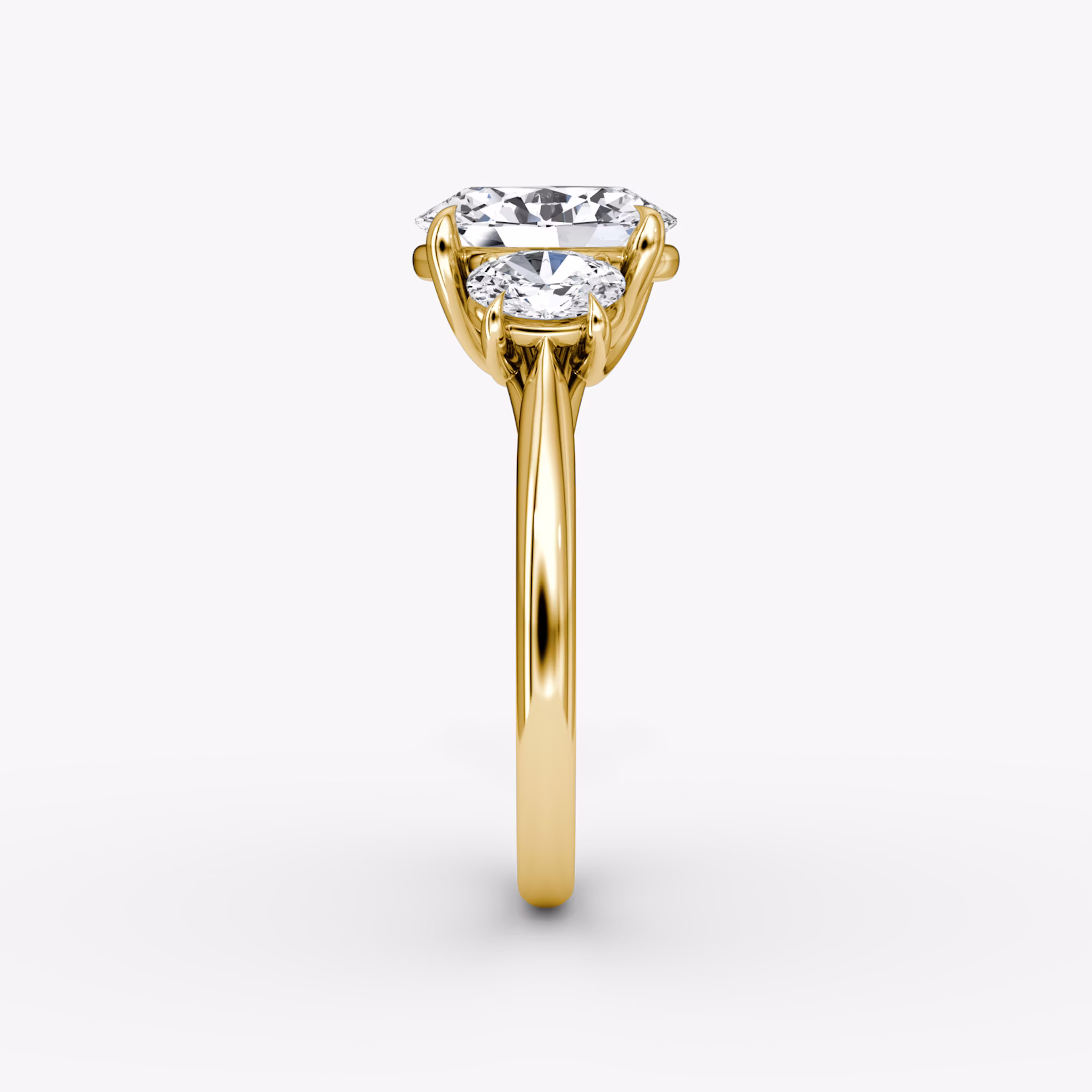 The Trellis Three Stone | Oval | 18k | Yellow Gold | bandAccent: Plain | diamondOrientation: vertical | caratWeight: other