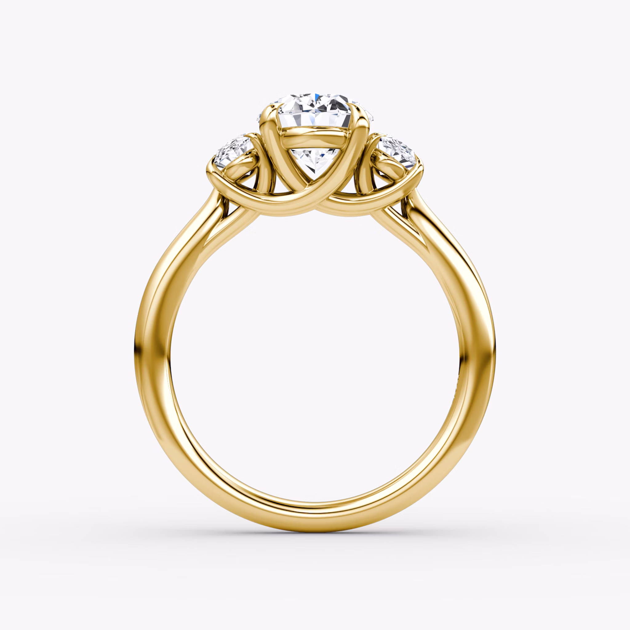 The Trellis Three Stone | Oval | 18k | Yellow Gold | bandAccent: Plain | diamondOrientation: vertical | caratWeight: other