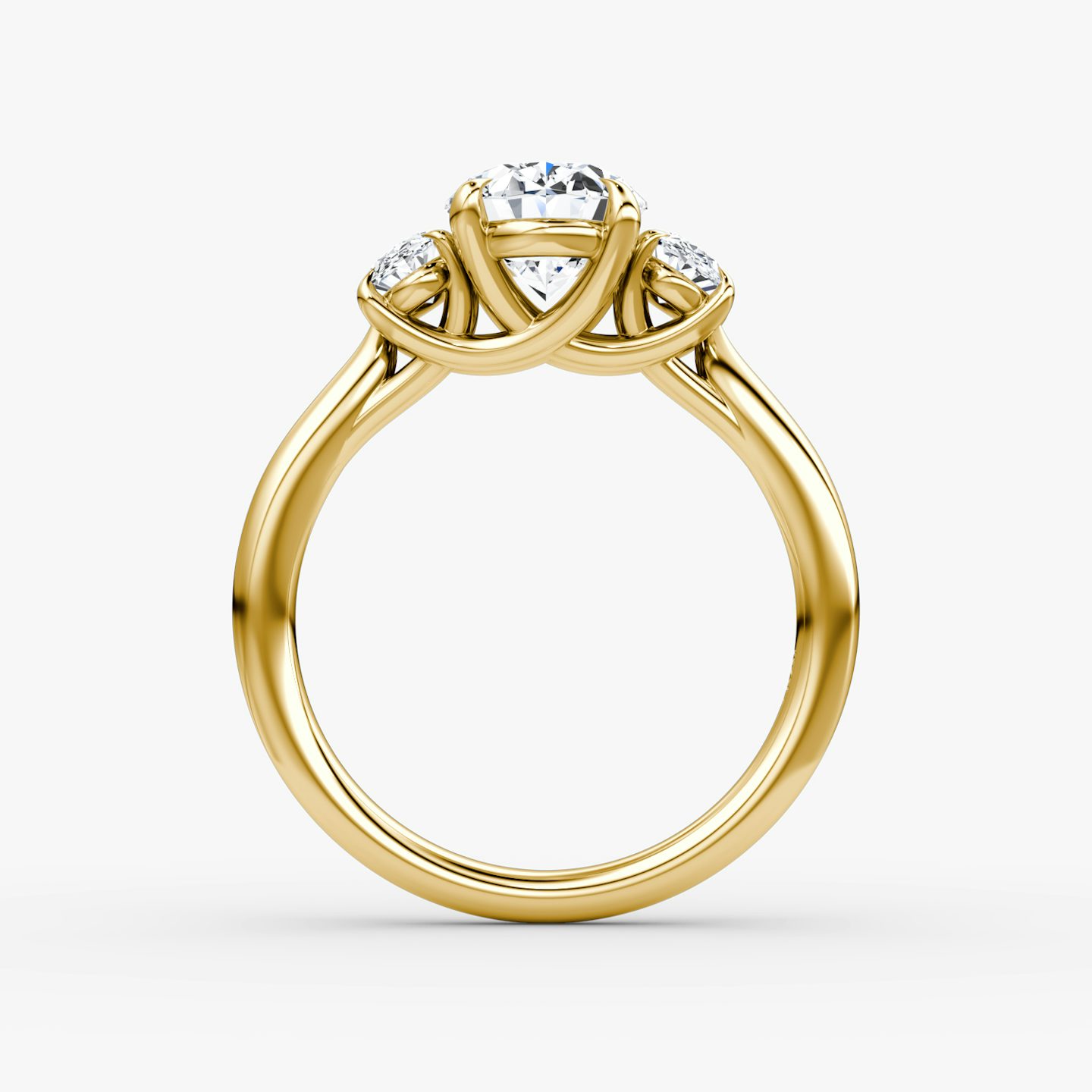 The Trellis Three Stone | Oval | 18k | Yellow Gold | bandAccent: Plain | diamondOrientation: vertical | caratWeight: other