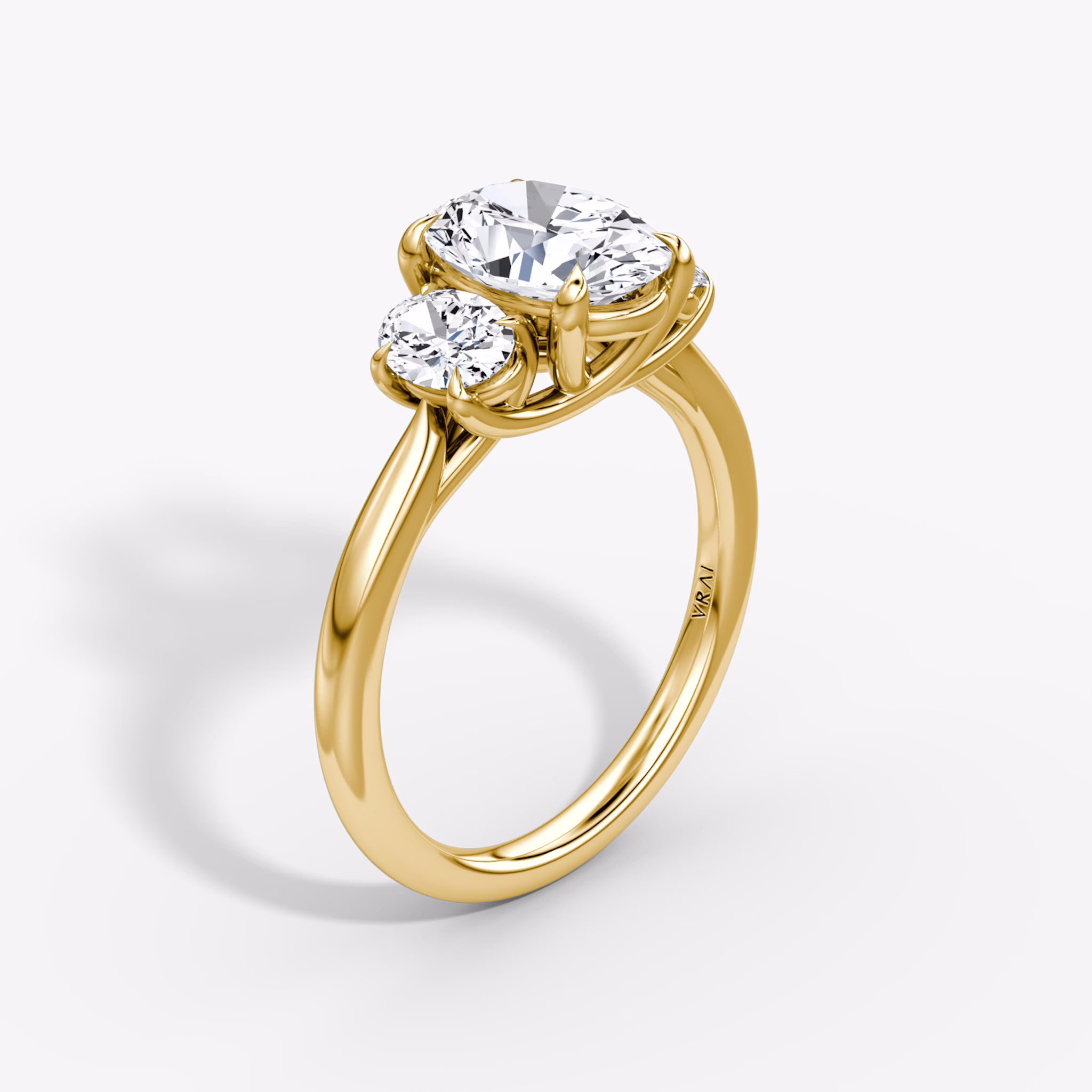 The Trellis Three Stone | Oval | 18k | Yellow Gold | bandAccent: Plain | diamondOrientation: vertical | caratWeight: other