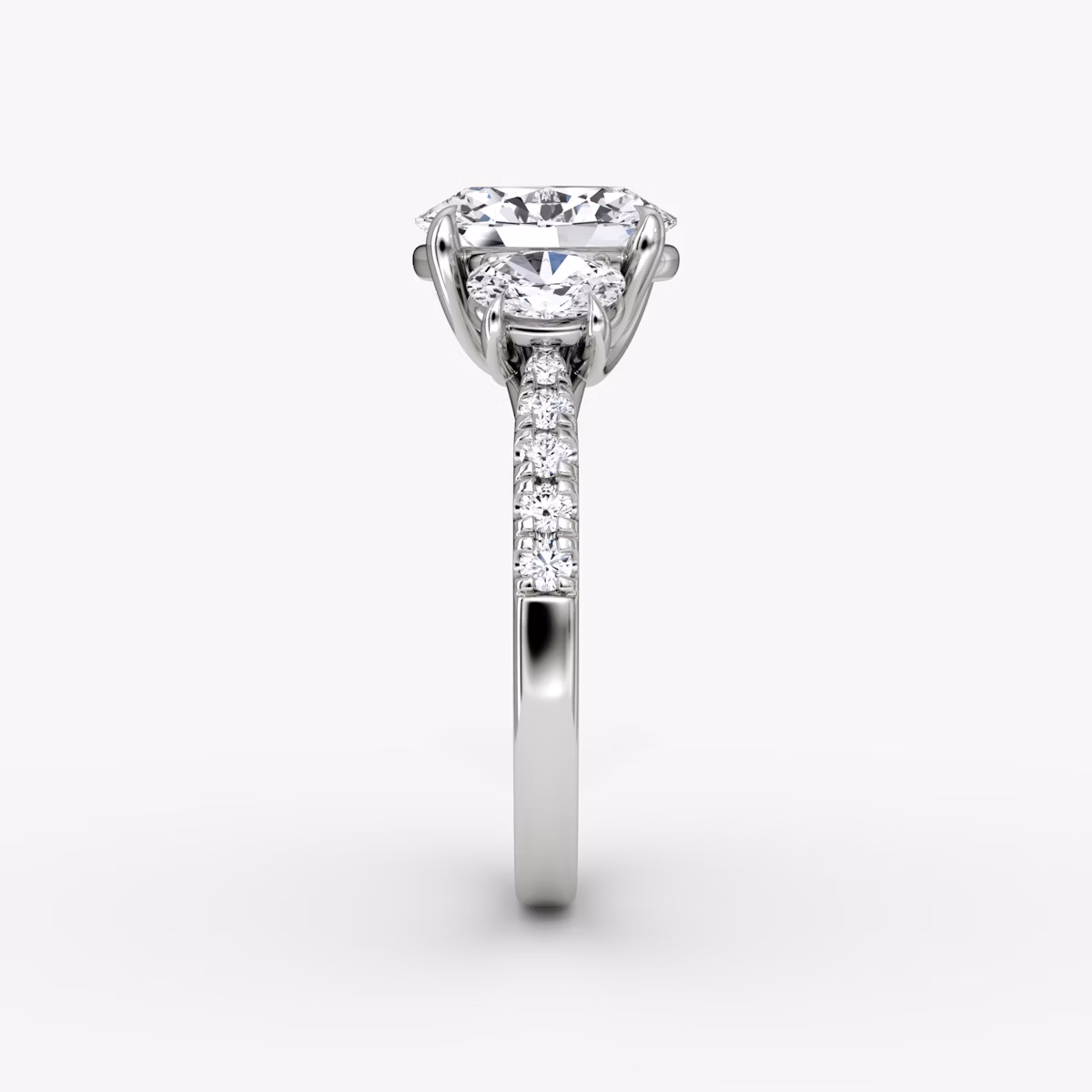 The Trellis Three Stone | Oval | 18k | White Gold | bandAccent: Pavé | diamondOrientation: vertical | caratWeight: other