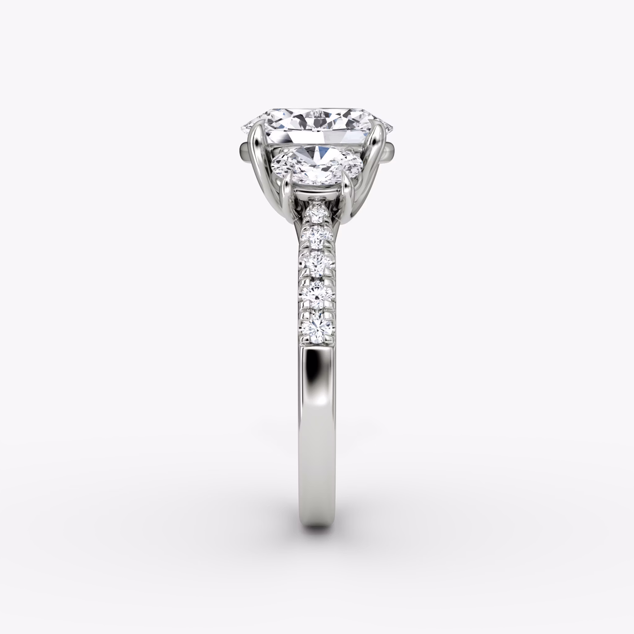 The Trellis Three Stone | Oval | Platinum | bandAccent: Pavé | diamondOrientation: vertical | caratWeight: other