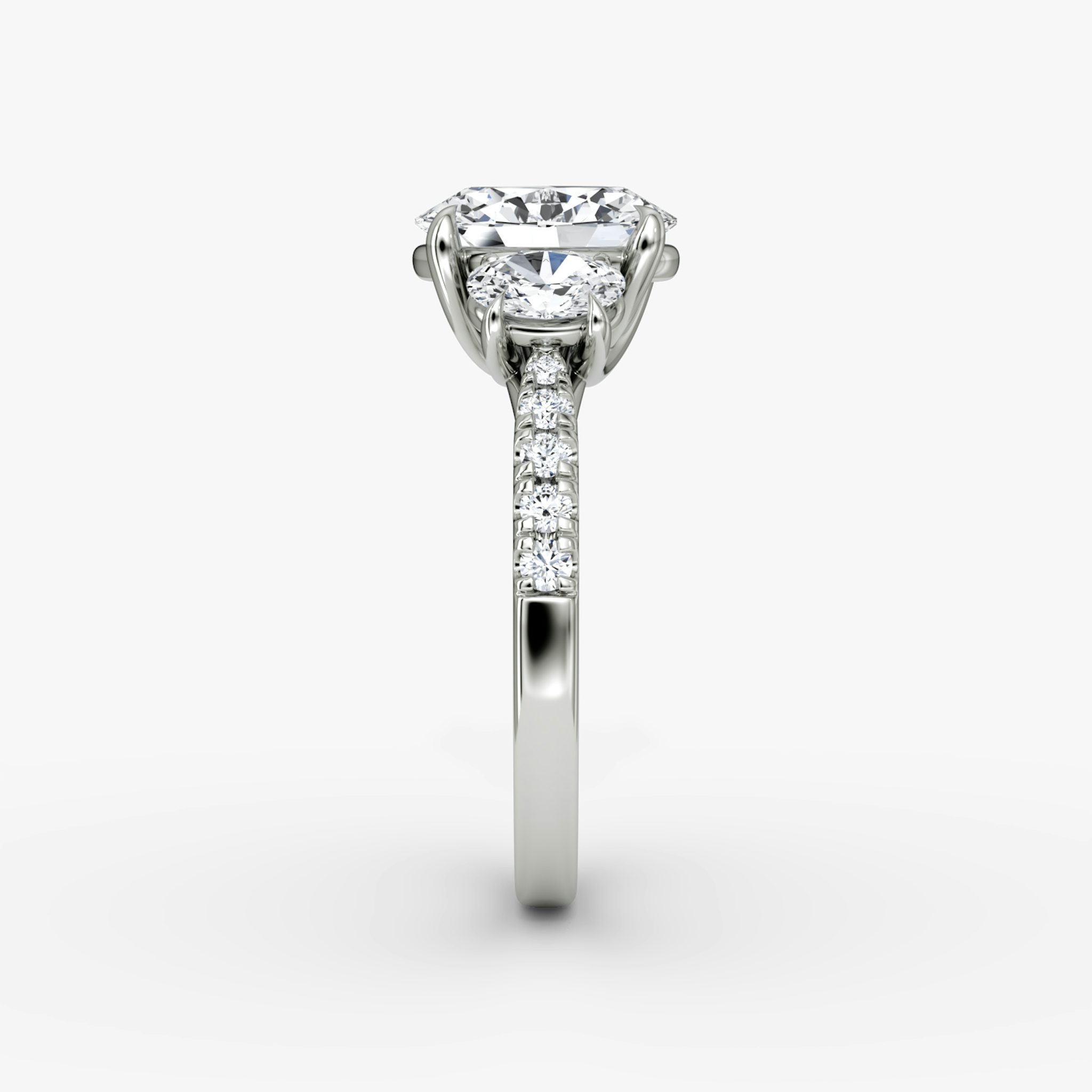 The Trellis Three Stone | Oval | Platinum | bandAccent: Pavé | diamondOrientation: vertical | caratWeight: other