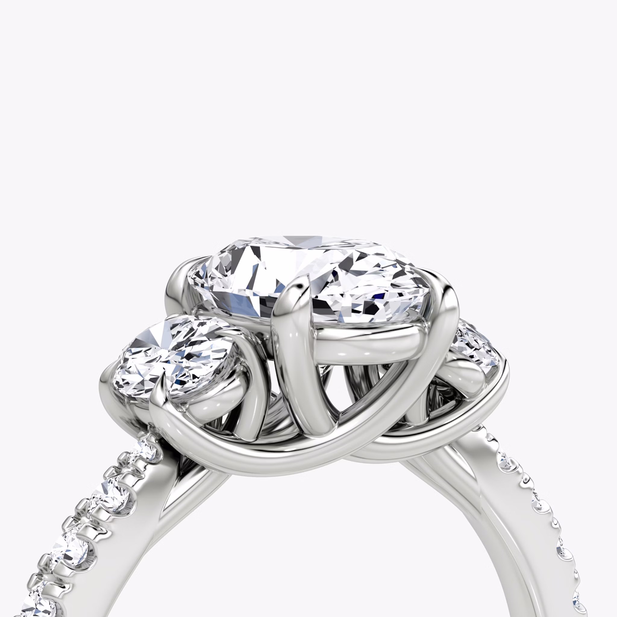 The Trellis Three Stone | Oval | Platinum | bandAccent: Pavé | diamondOrientation: vertical | caratWeight: other