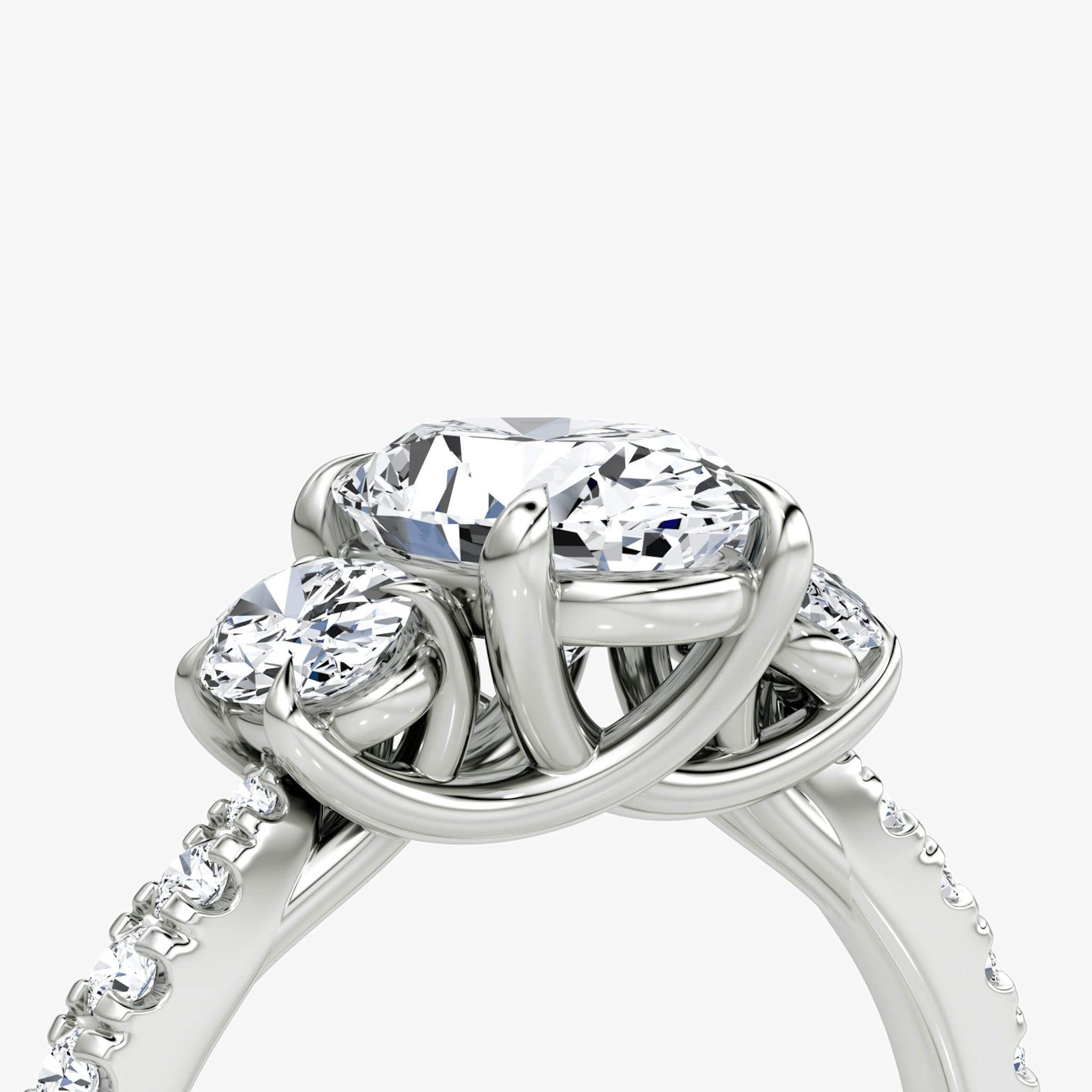 The Trellis Three Stone | Oval | Platinum | bandAccent: Pavé | diamondOrientation: vertical | caratWeight: other