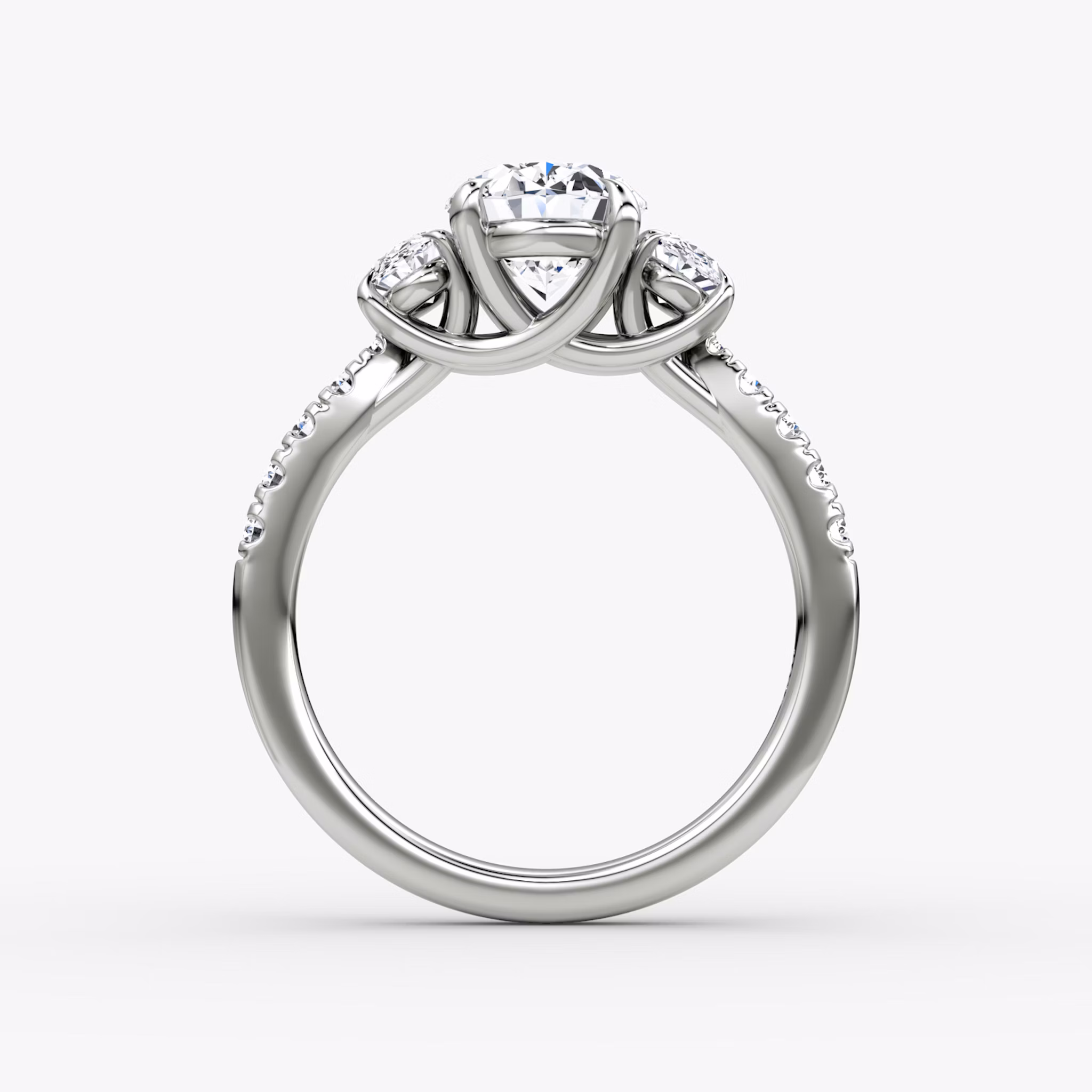 The Trellis Three Stone | Oval | Platinum | bandAccent: Pavé | diamondOrientation: vertical | caratWeight: other