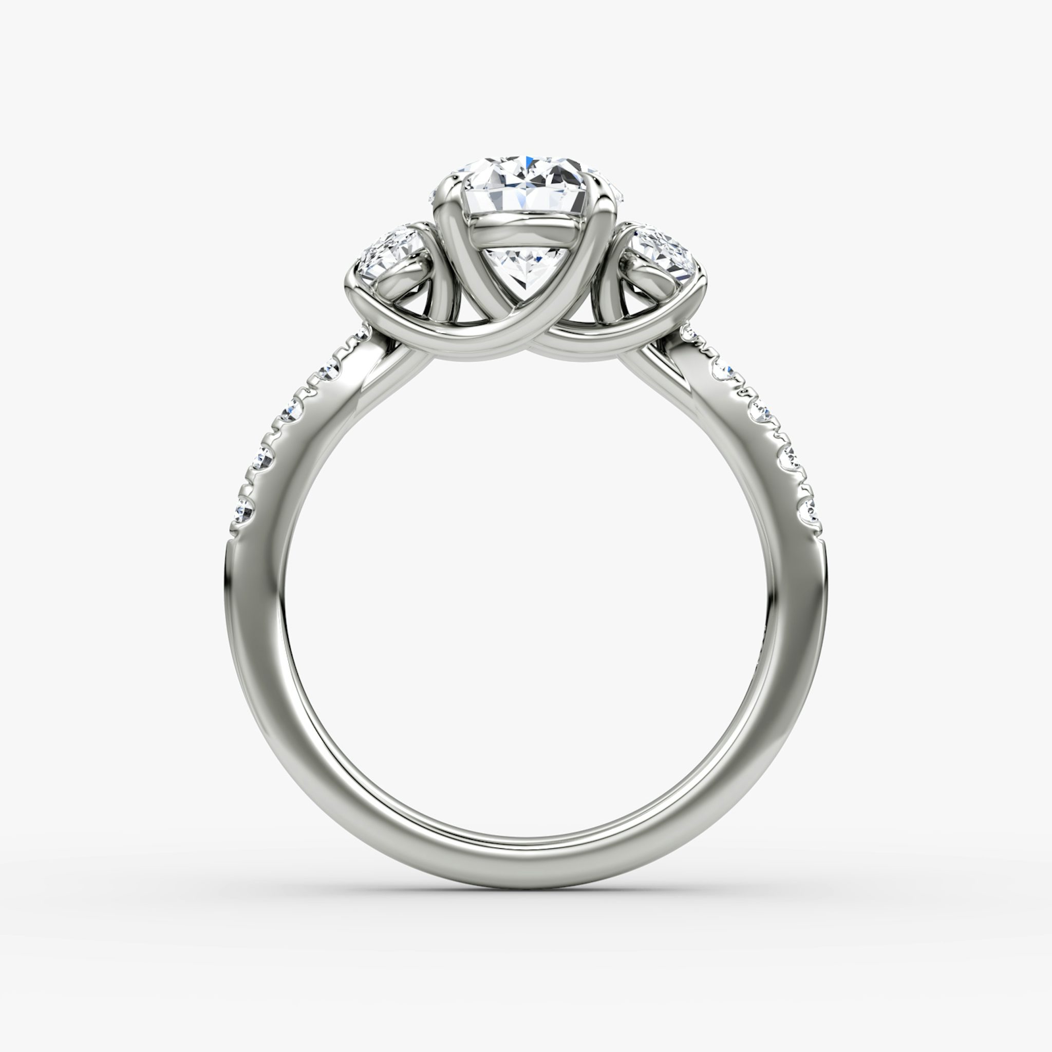 The Trellis Three Stone | Oval | Platinum | bandAccent: Pavé | diamondOrientation: vertical | caratWeight: other
