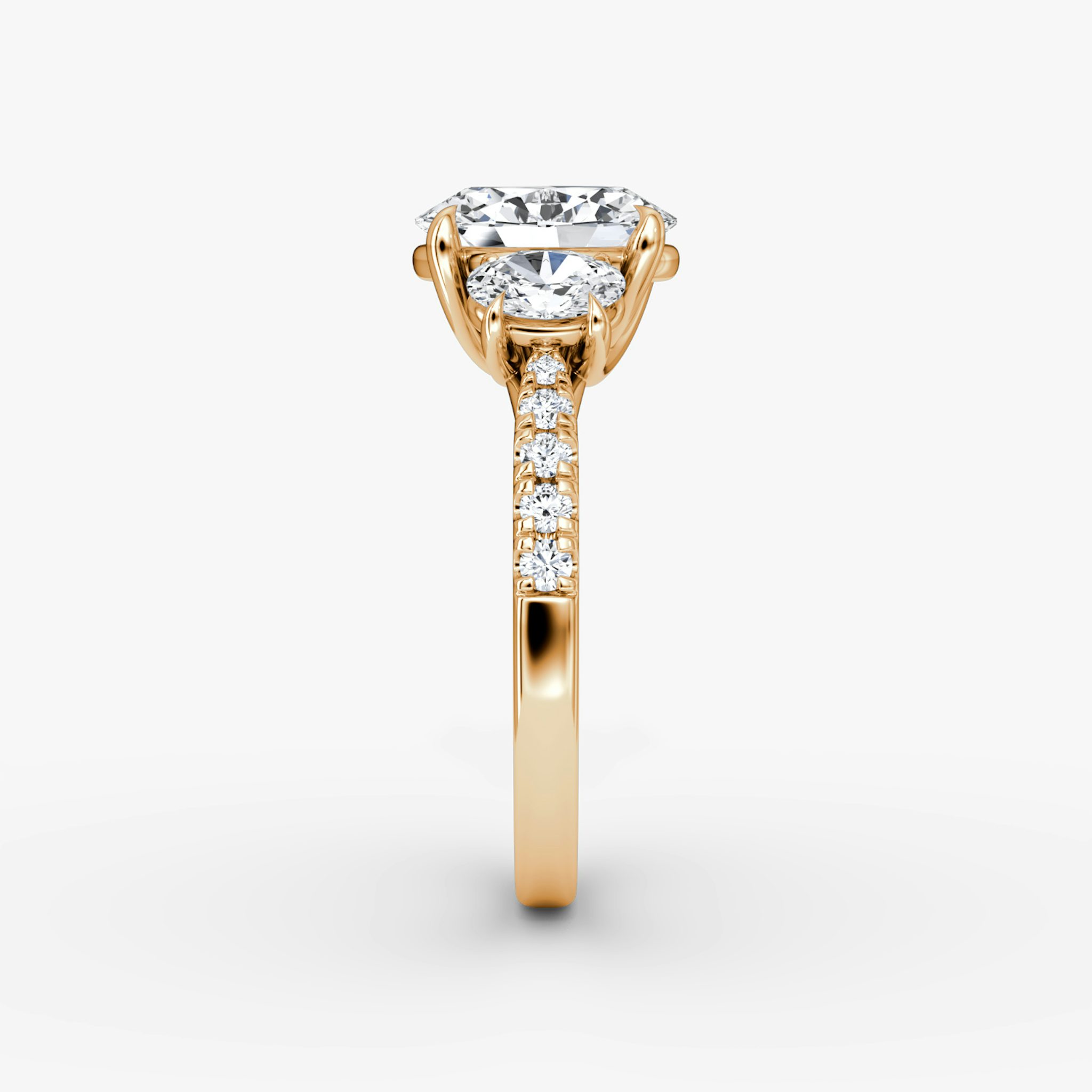 The Trellis Three Stone | Oval | 14k | Rose Gold | bandAccent: Pavé | diamondOrientation: vertical | caratWeight: other