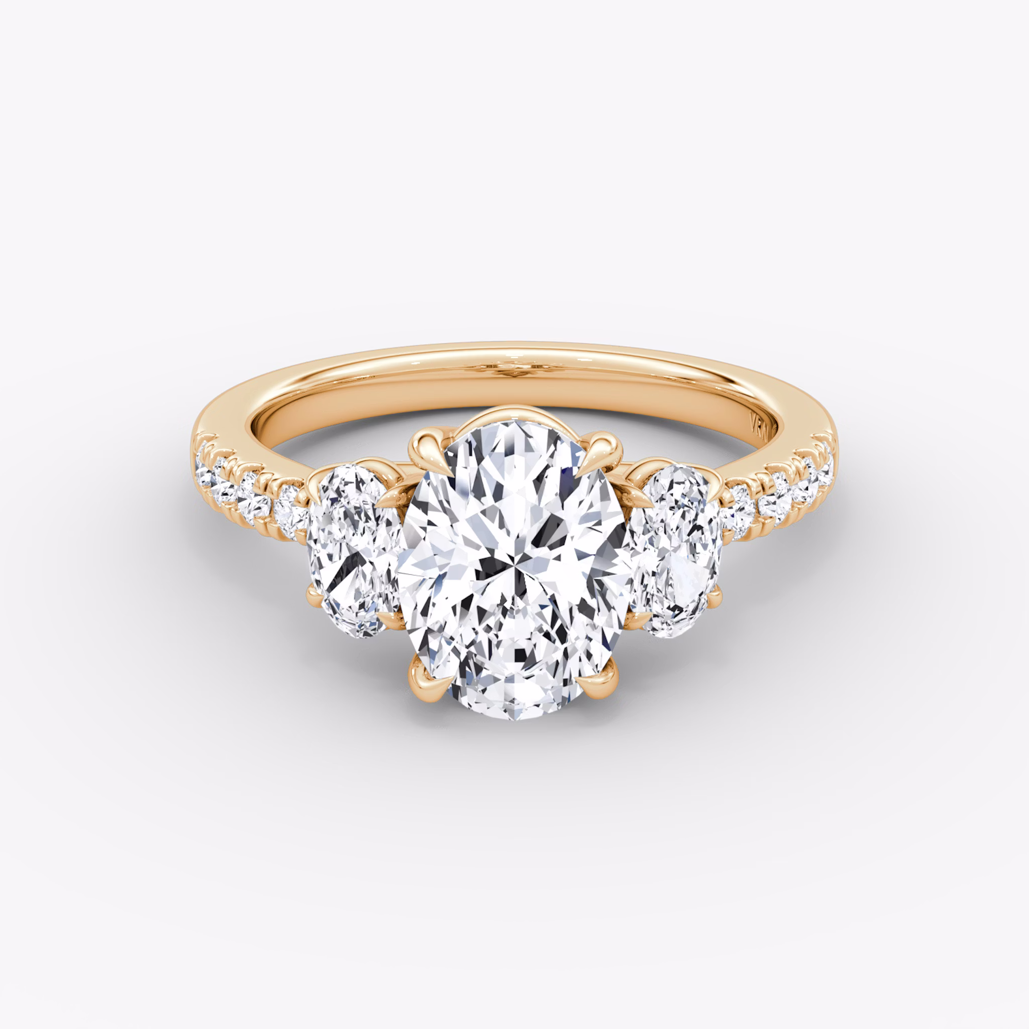 The Trellis Three Stone | Oval | 14k | Rose Gold | bandAccent: Pavé | diamondOrientation: vertical | caratWeight: other